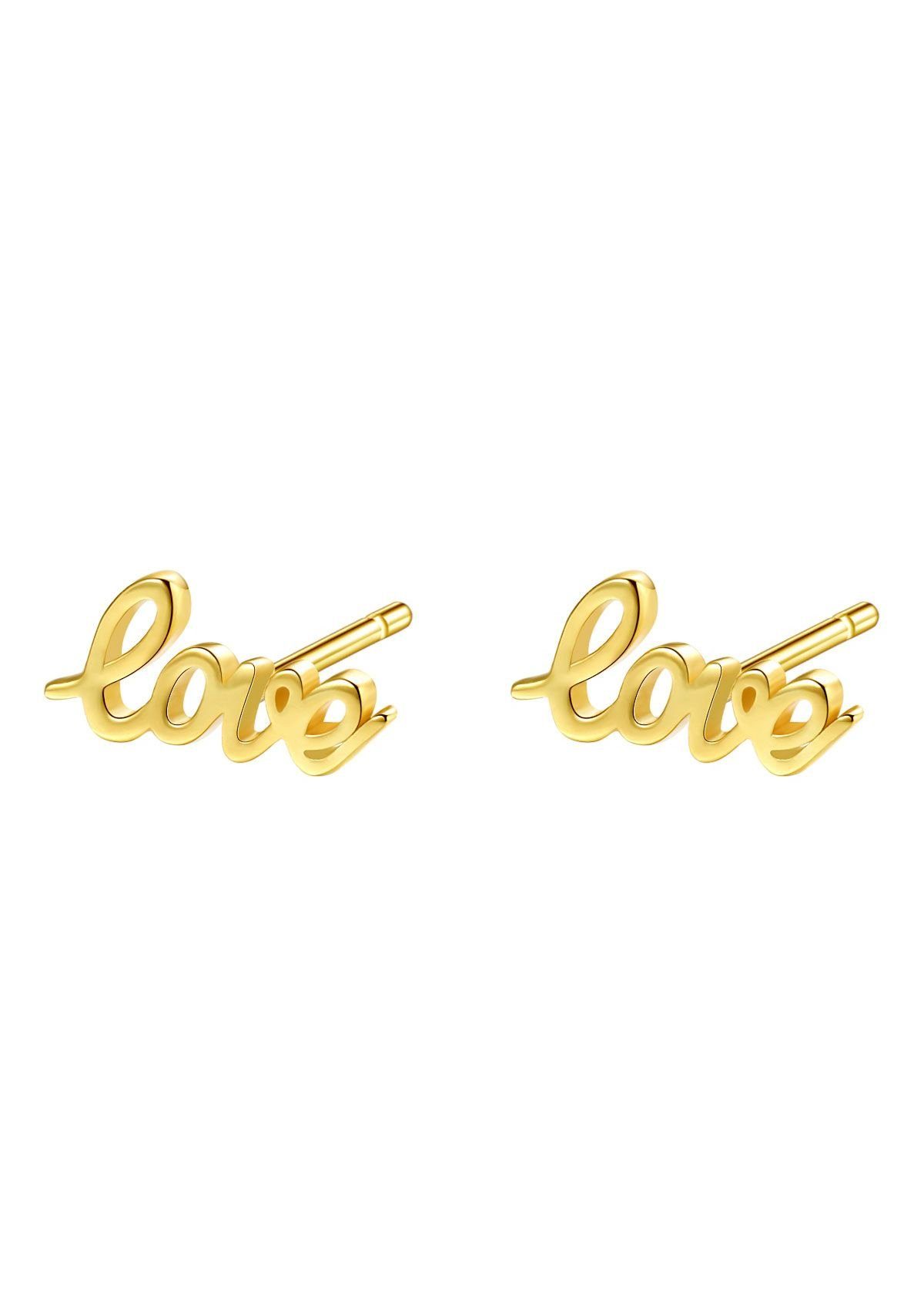 Paar Ohrstecker Love Buchstabe klein, Silber Ohrringe Liebe vergoldet