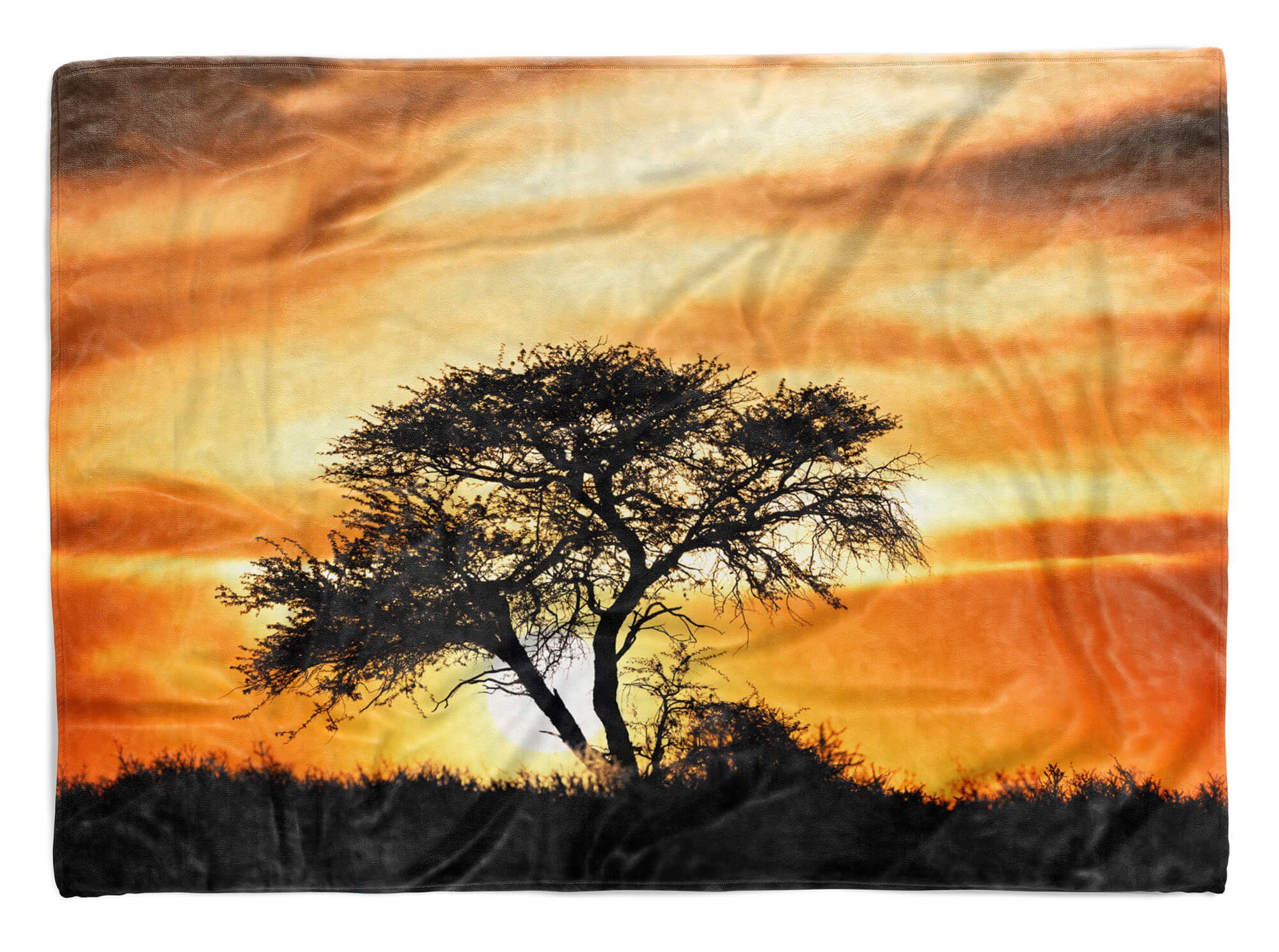 Sinus Art Handtücher Handtuch Strandhandtuch Saunatuch Kuscheldecke mit Fotomotiv Baum Afrika Sonnen, Baumwolle-Polyester-Mix (1-St), Handtuch