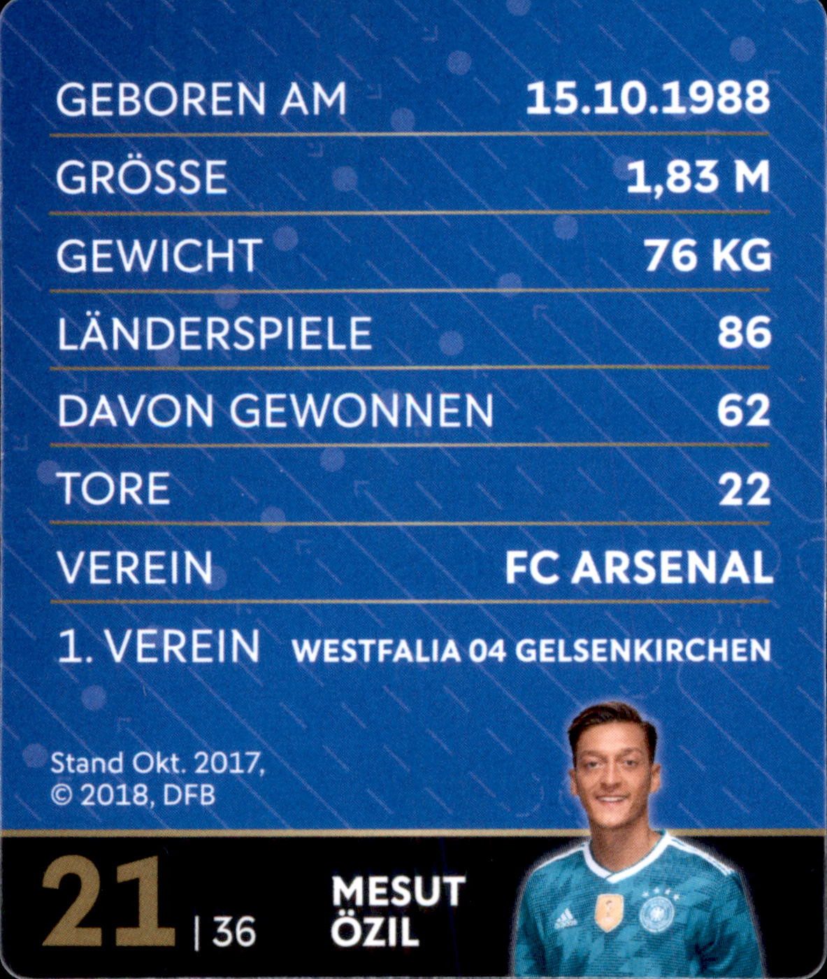REWE Sammelkarte 21 - Mesut Özil - REWE WM18 Sammelkarte
