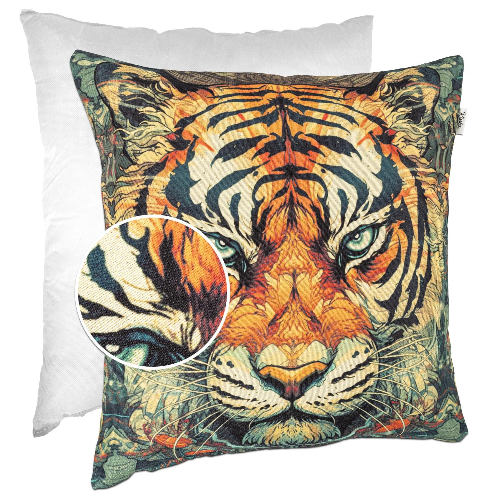 Kisska Dekokissen Kissenhülle mit oder ohne Füllung Designer Kissenbezug Zierkissen, Kissenhülle in 40x40cm Tiger mit Füllung aus Gobelin PopArt