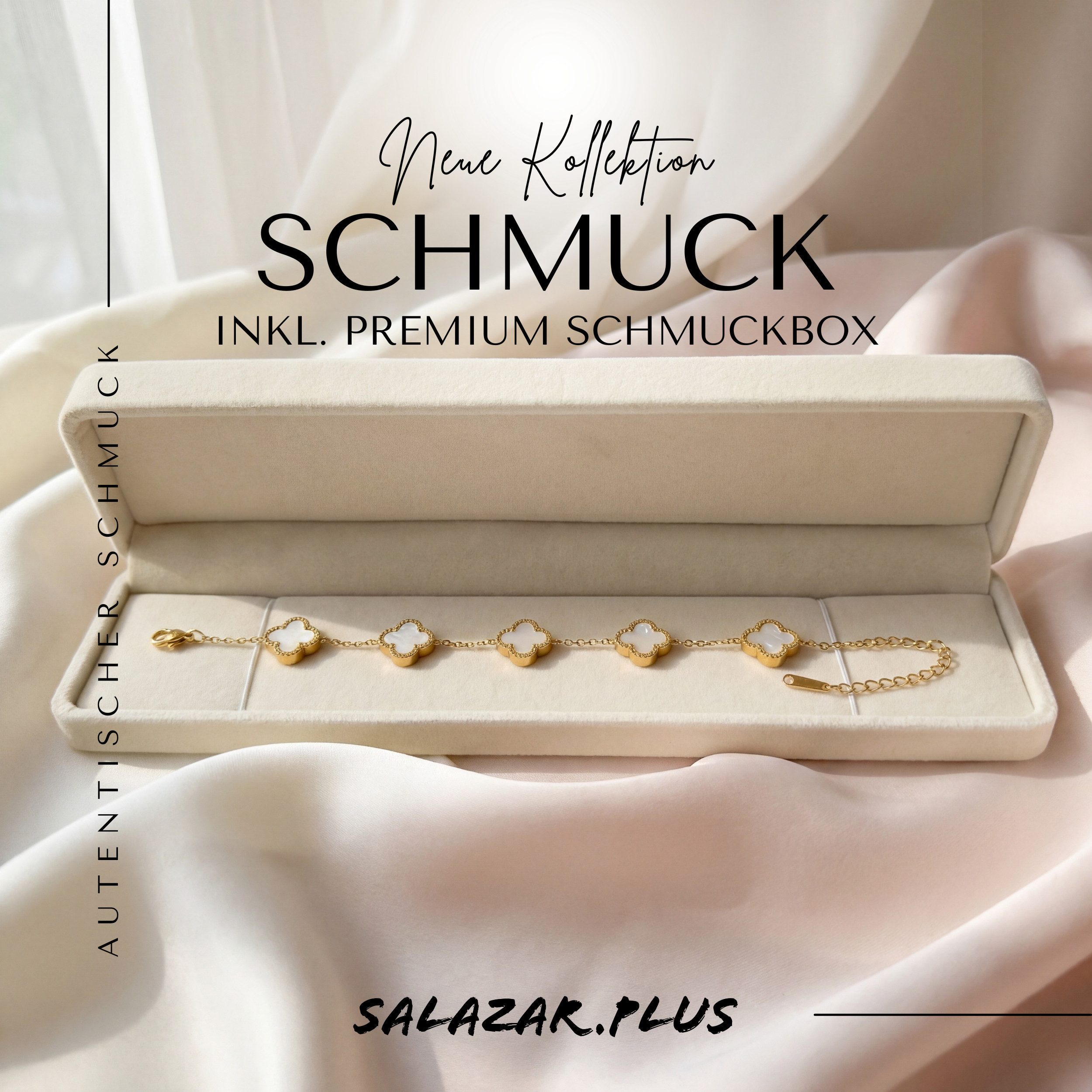 salazar.plus Gliederarmband Luxus Damen Armband Kleeblatt Gold Edelstahl vergoldet Perlmutt, Kleeblatt Armband Gold aus Edelstahl mit edlem Perlmutt-Besatz