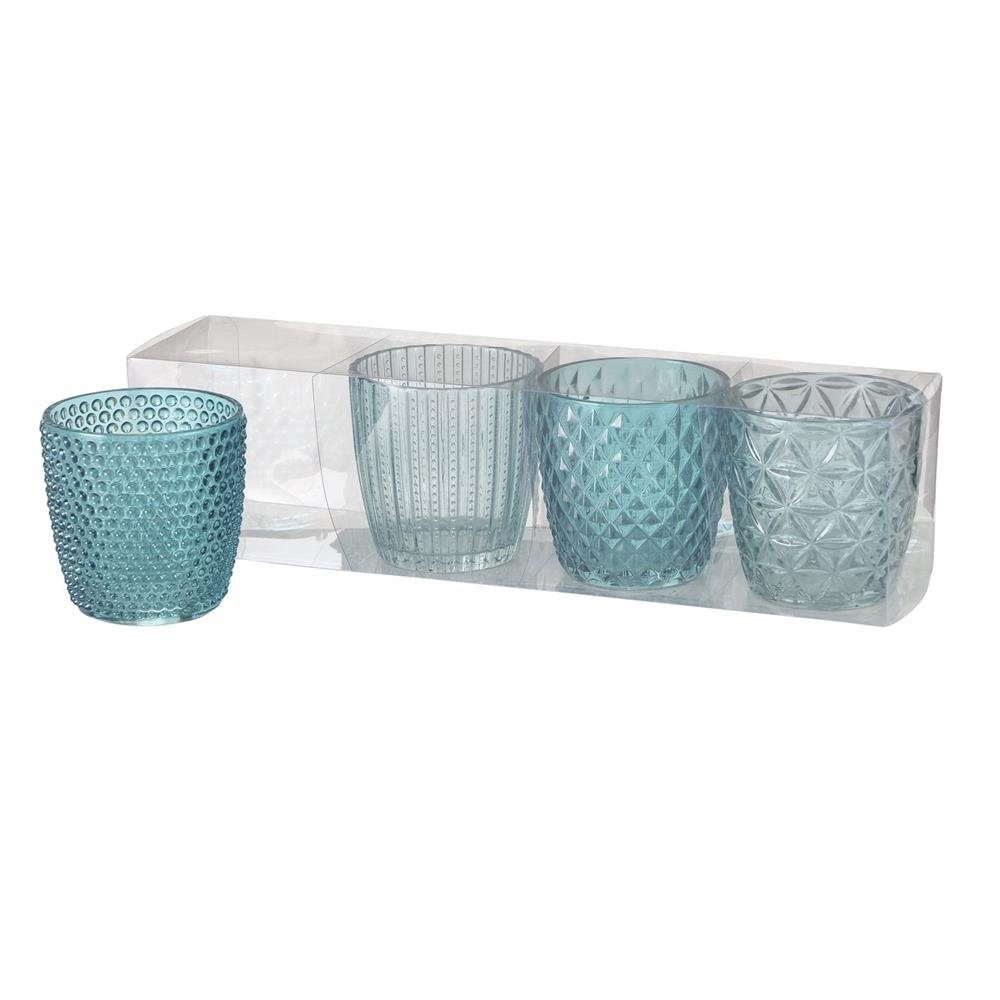 BOLTZE Türkis Kerzenhalter Design Set, Marilu Maritimes Petrol Windlicht Teelichthalter 4er Glas