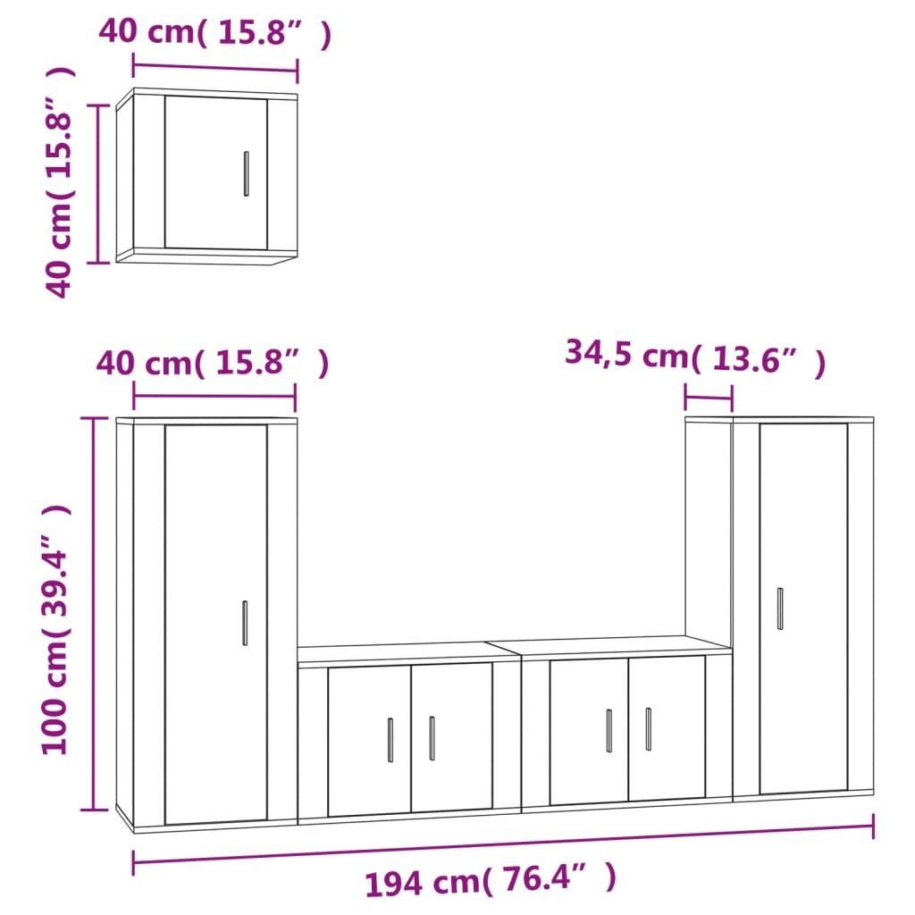 TV-Schrank 5-tlg. Holzwerkstoff (5-St) vidaXL Hochglanz-Weiß TV-Schrank-Set