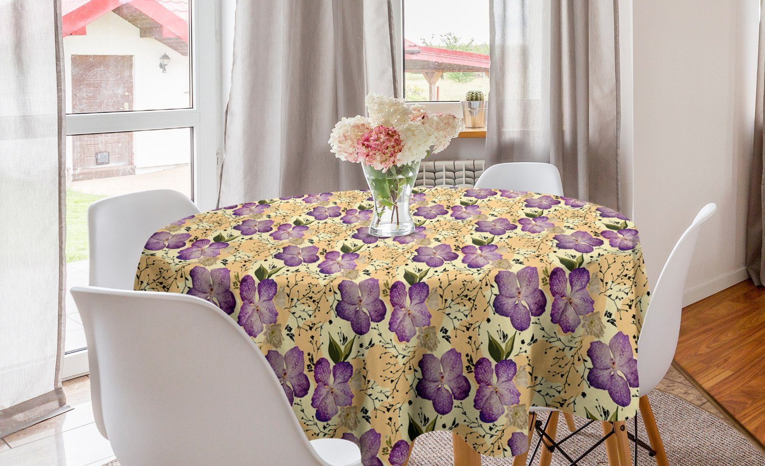 Blumen für Kreis Tischdecke Esszimmer Tischdecke Orchideen-Muster Dekoration, Abakuhaus Abdeckung Küche Blooming