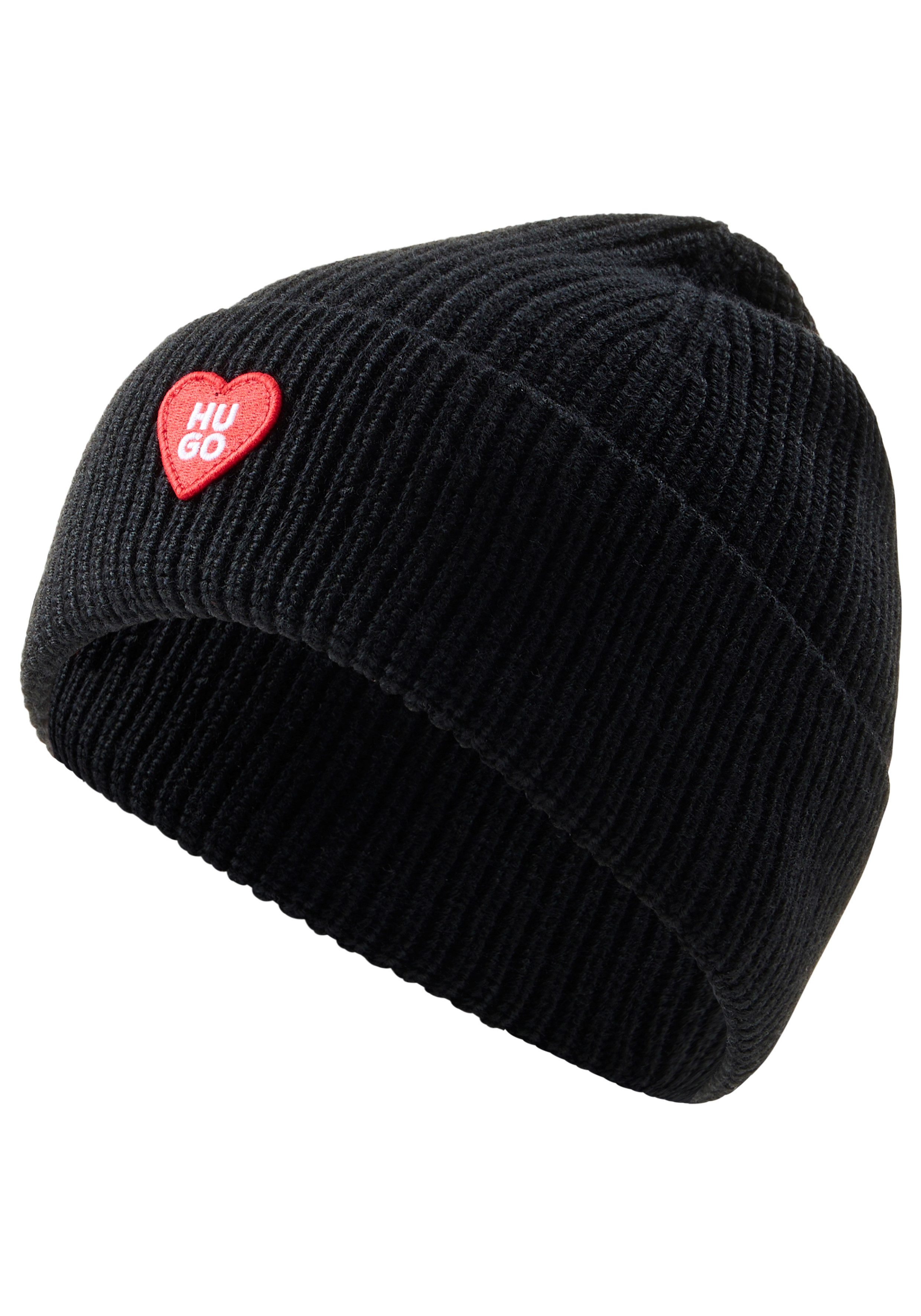 HUGO Beanie Sentialy Hat mit Logo-Aufnäher