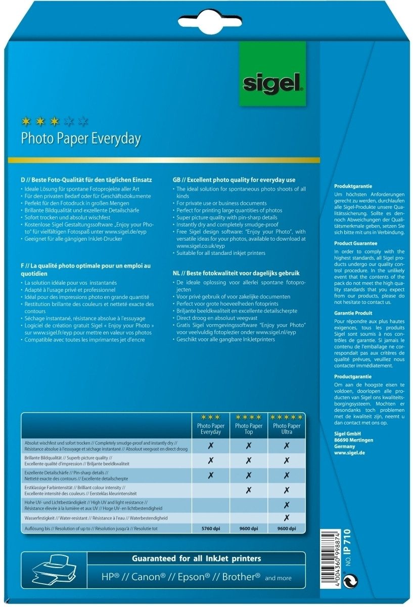 Sigel Fotopapier Fotopapier Everyday Plus A4 200g/qm VE=20 Blatt glossy