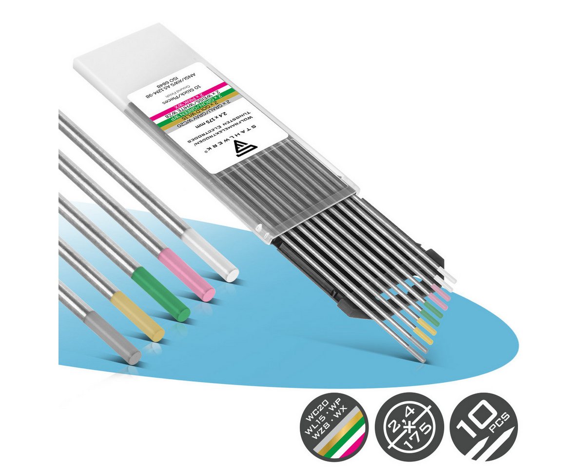 STAHLWERK Stabelektroden 10 x WIG Wolframelektroden 2,4 mm versch. Sorten, (Packung), beste Schweißeigenschaften sorgen für ein perfektes Arbeitsergebnis.