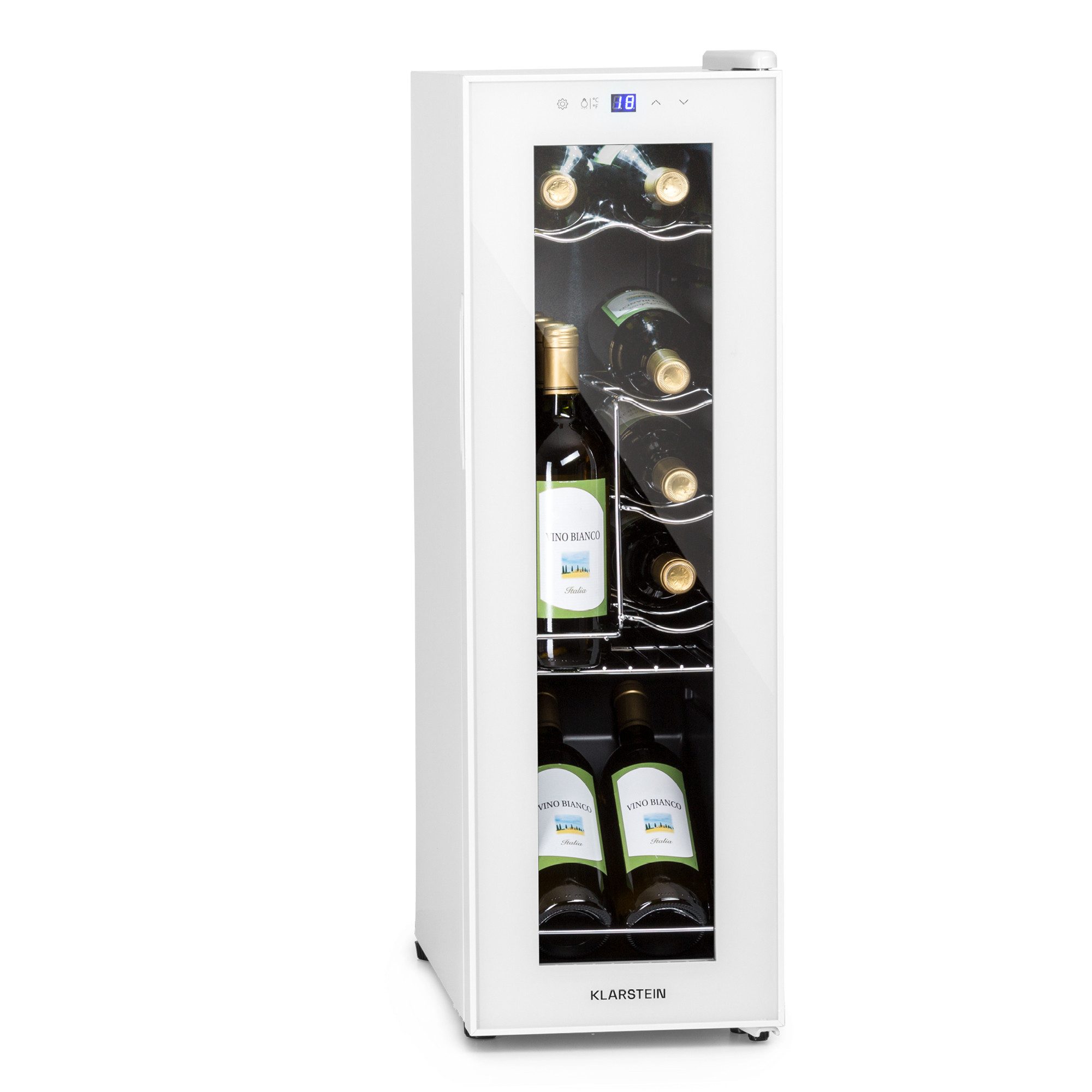 Klarstein Weinkühlschrank Shiraz 12 Slim Uno, für 12 Standardflaschen á 0,75l,Wein Flaschenkühlschrank Weintemperierschrank Weinschrank Kühlschrank