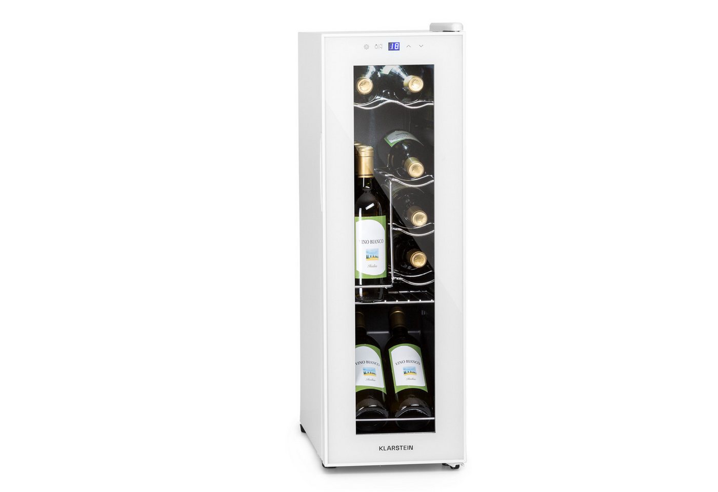 Klarstein Weinkühlschrank Shiraz 12 Slim Uno, für 12 Standardflaschen á 0,75l,Wein Flaschenkühlschrank Weintemperierschrank Weinschrank Kühlschrank