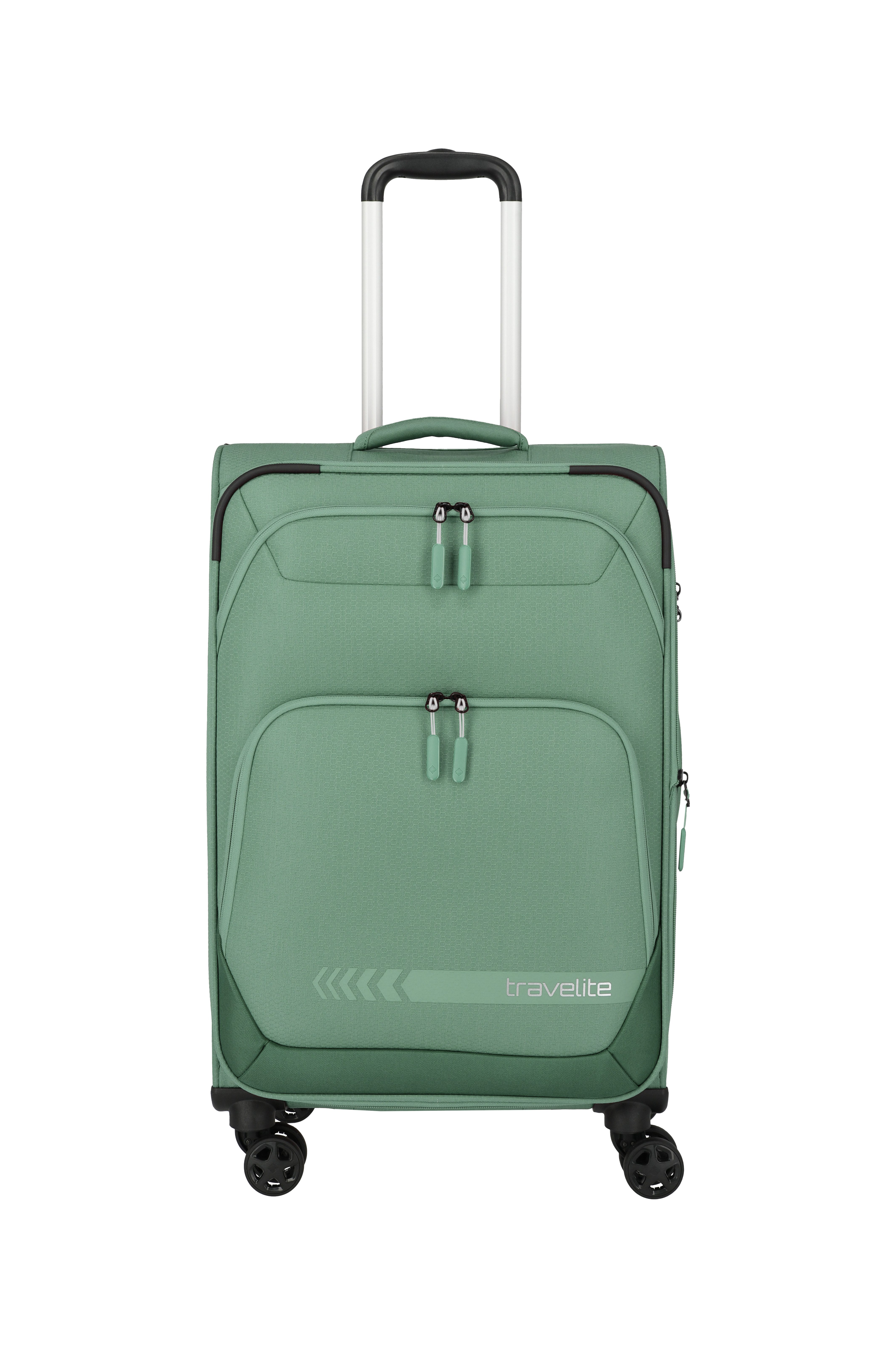 travelite Trolley KICK OFF Reisekoffer, 4 Rollen, 4 Doppelrollen, Außentaschen und Packgurte – leicht und robust