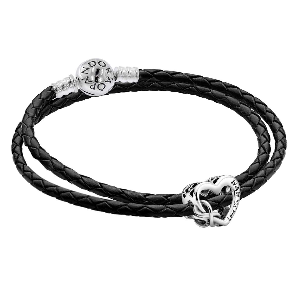 Pandora Silberarmband 51520, Set Leder für Damen mit Charm Love You Mum