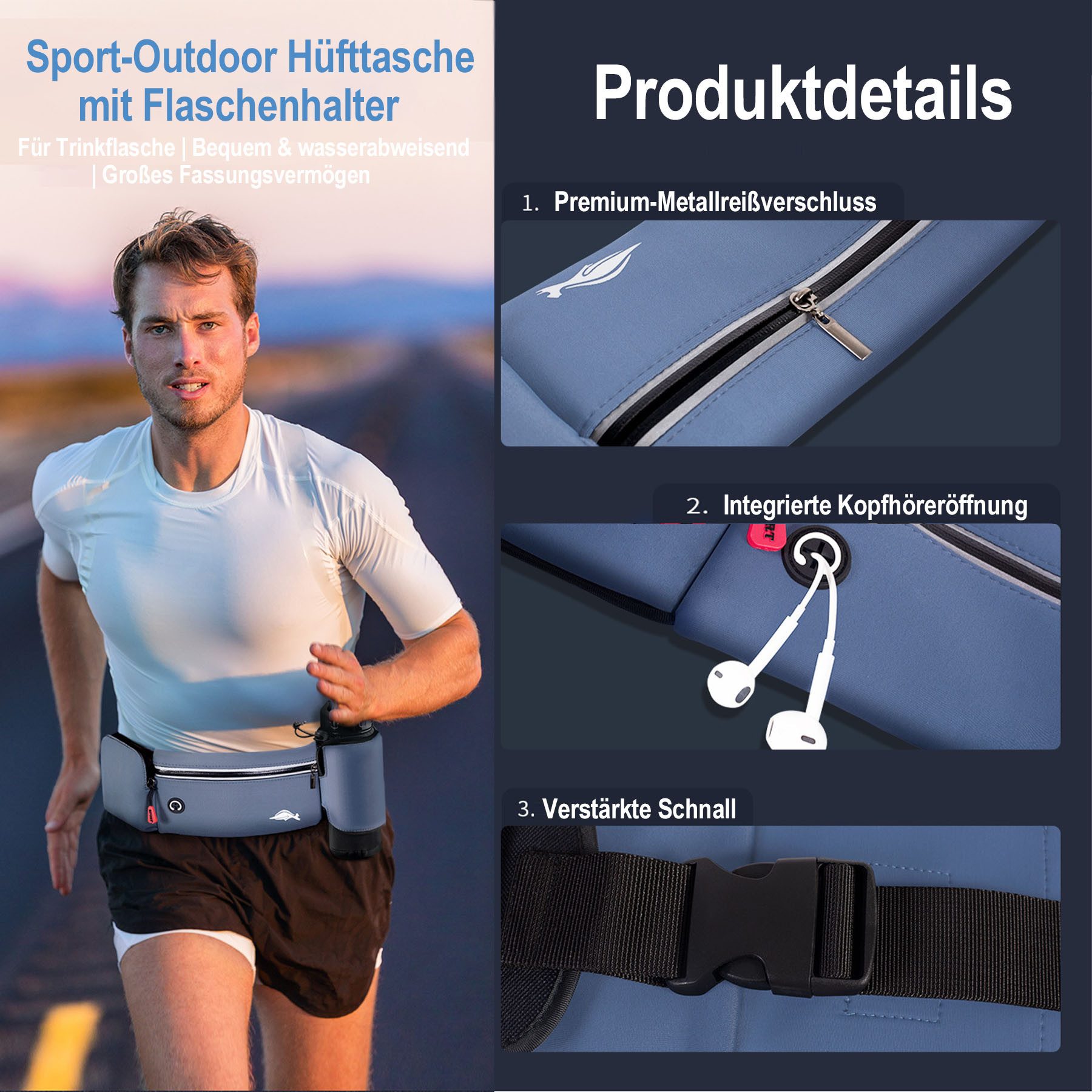 Mutig Gürteltasche Hüfttasche mit Trinkflasche,wasserdicht Sport Bauchtasche,Verstellbar (Laufen Hüfttasche Damen Herren Mit Reflektstreifen, Sports Trinkgürtel für Joggen, Fitness,Reisen, Camping, Outdoor), für Geschenk zu Anlässen wie Geburtstagen und Feiertagen