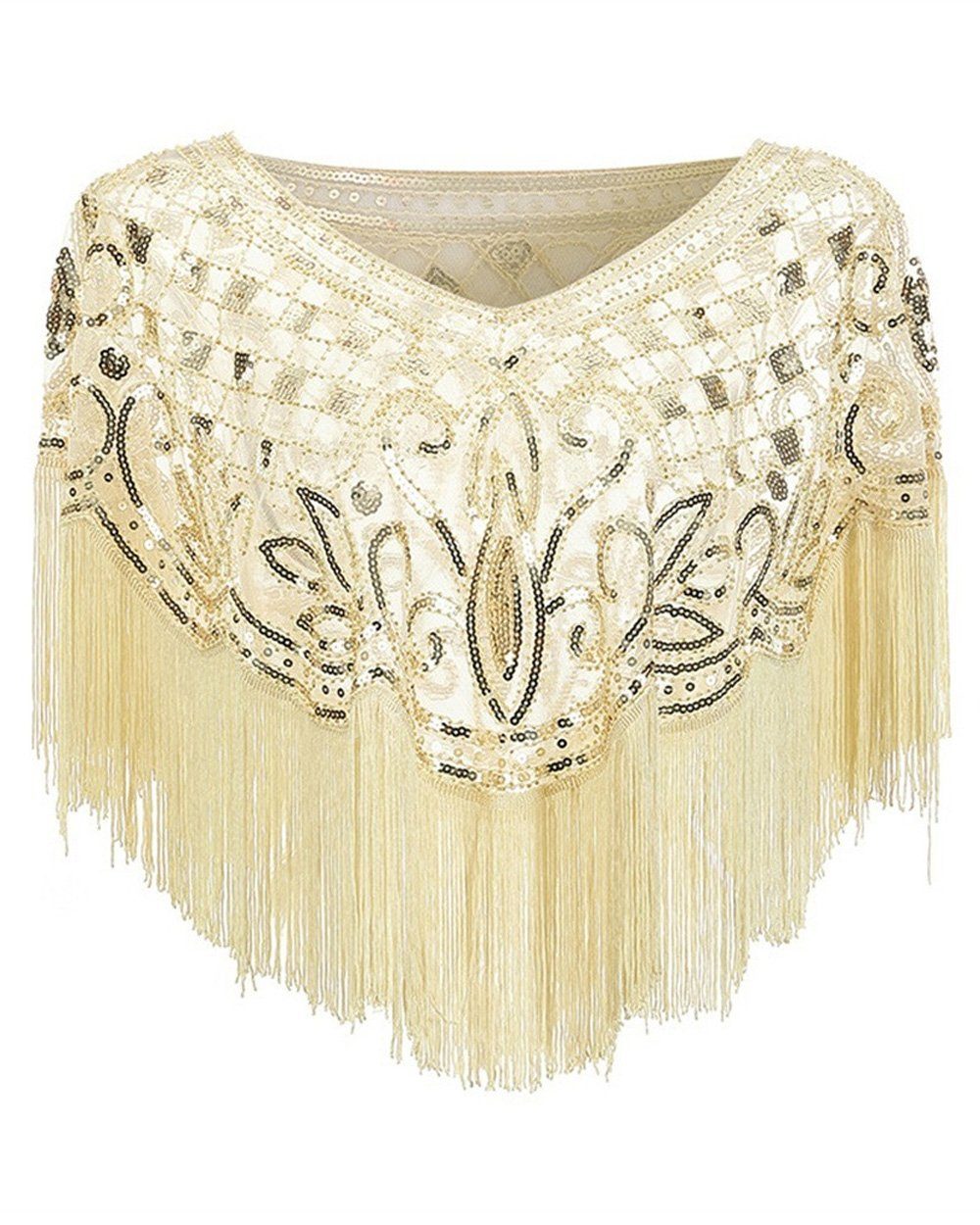 Dekorative Schal 1920er-Jahre Pailletten-Schal, Quasten Stola Schal für Frauen, (1-St), Gatsby-Party-Kostüm der 20er Jahre für Frauen Gold