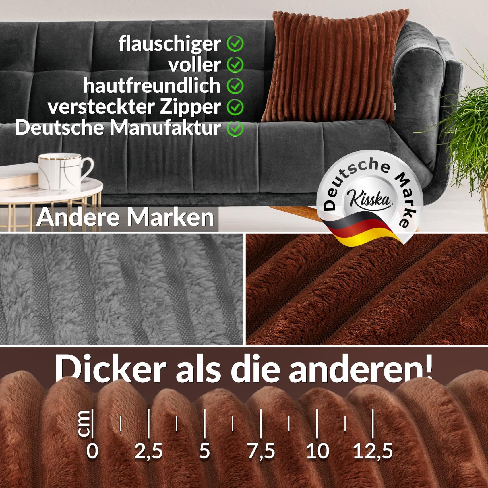 Kisska Dekokissen LILLI BIG CORD Velour Ambiente dekorieren, Kissenüberzug mit Füllung BIG-Cord UNI 40x40cm Einfarbig Kupfer