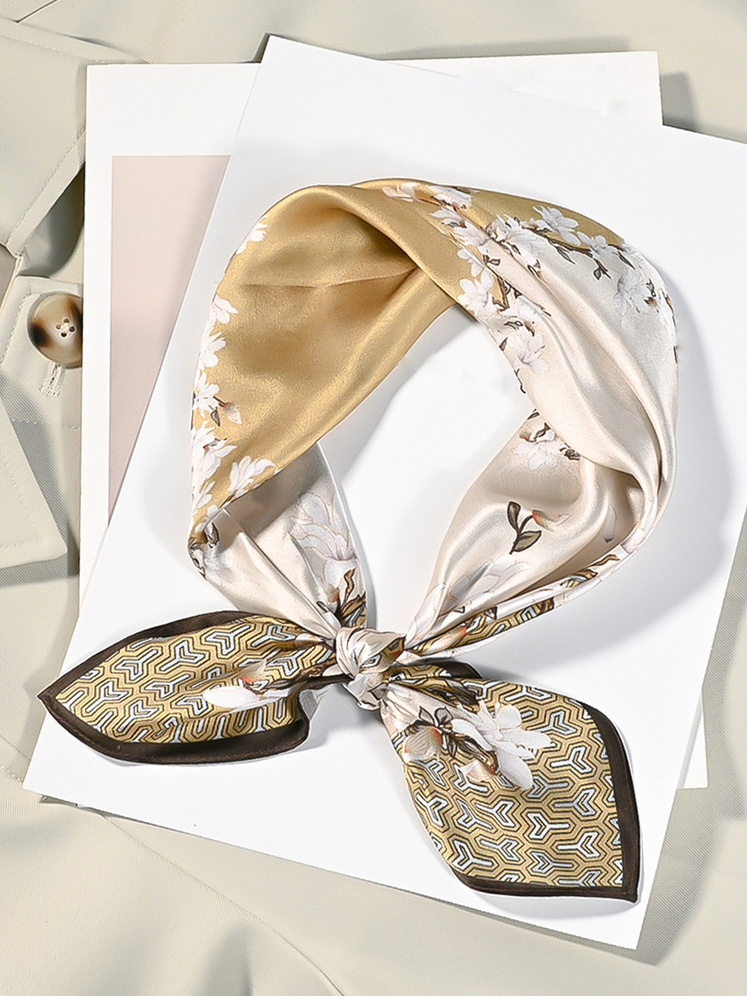 Vivi Idee Seidentuch 100% Maulbeerseide Halstuch Damen, Quadratisches 53x53 cm Halstuch, bedrucktes Seidenschal