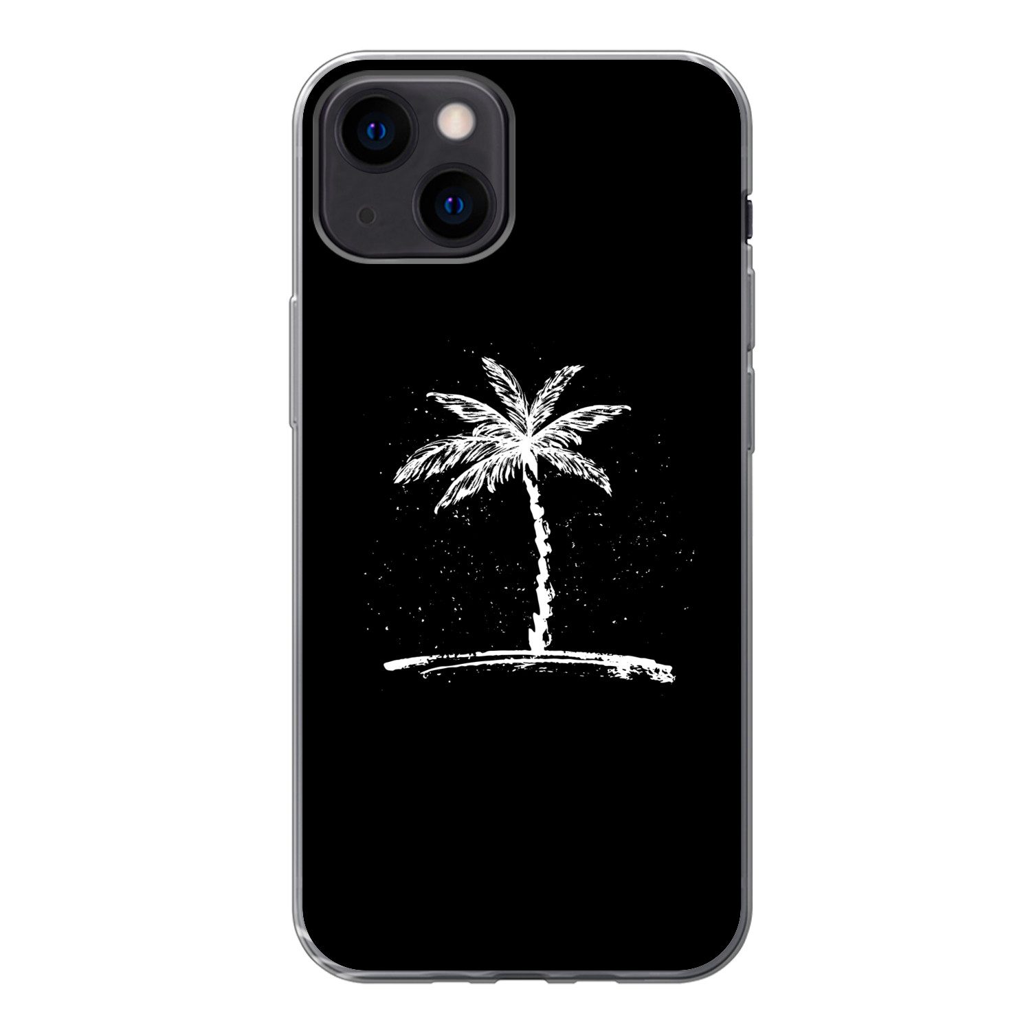 MuchoWow Handyhülle für Apple iPhone 13 mini Palme - Weiß - Schwarz - Tropisch, Smartphone-Bumper, Print, Handy Schutzhülle Dünn