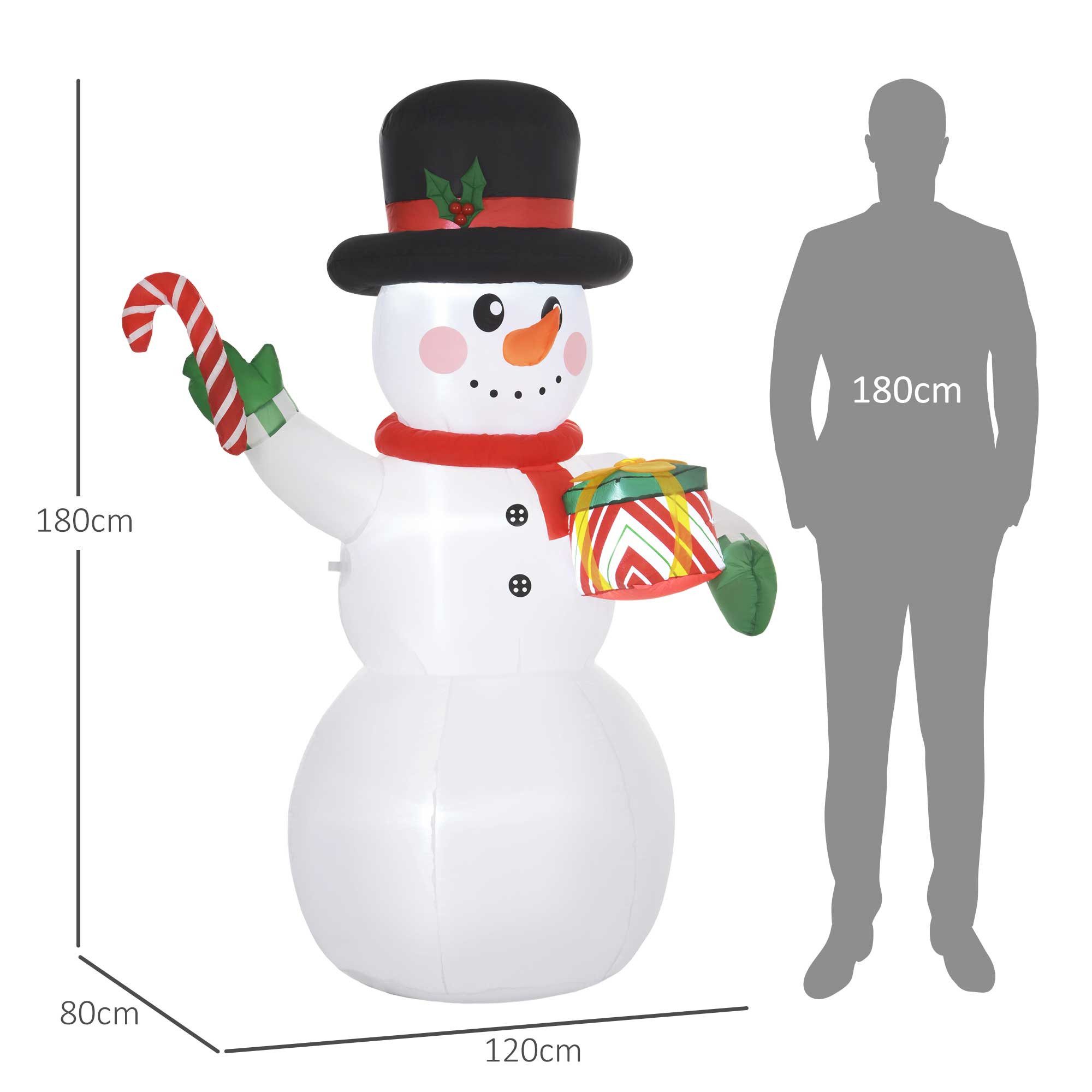 Outsunny Weihnachtsfigur 1,8 m Schneemann mit LED-Beleuchtung (Selbstaufblasende Weihnachtsbeleuchtung, 1 St., Aufblasbarer Weihnachtsdeko), für Innen- und Außenbereich