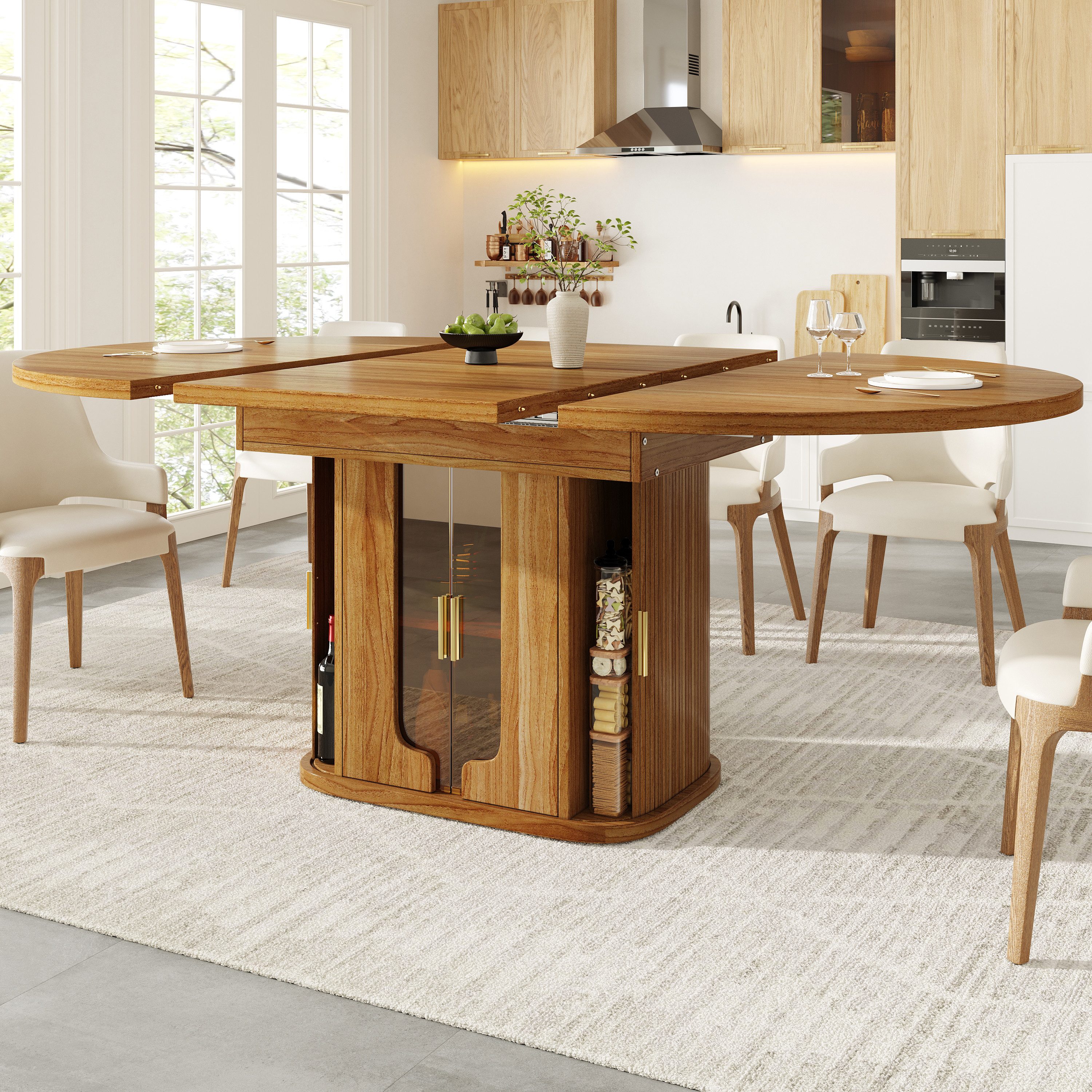 HAUSS SPOLE Esstisch Ausziehbar Wohnzimmertisch mit Schubladen&Teleskopfunktion,Walnuss (Küchentisch mit großzügiger und vielseitiger Stauraum, Exquisites Design mit hochwertigen Materialien), mit einer Gleitschiene unter dem Desktop
