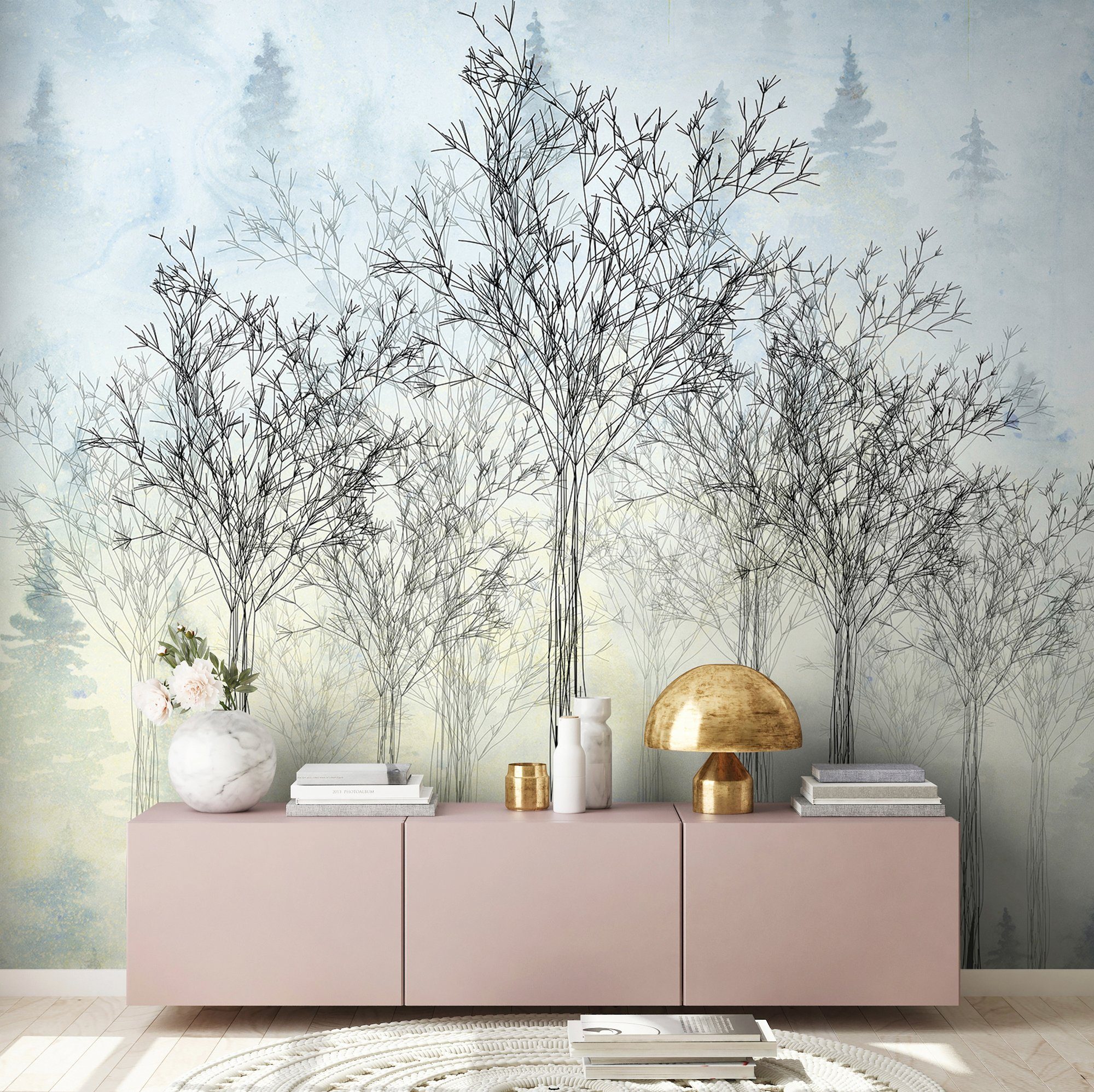 Architects Paper Fototapete Atelier 47 Trees Artwork 2, glatt, Wald, (4 St), Vlies, Wand, Schräge, Decke