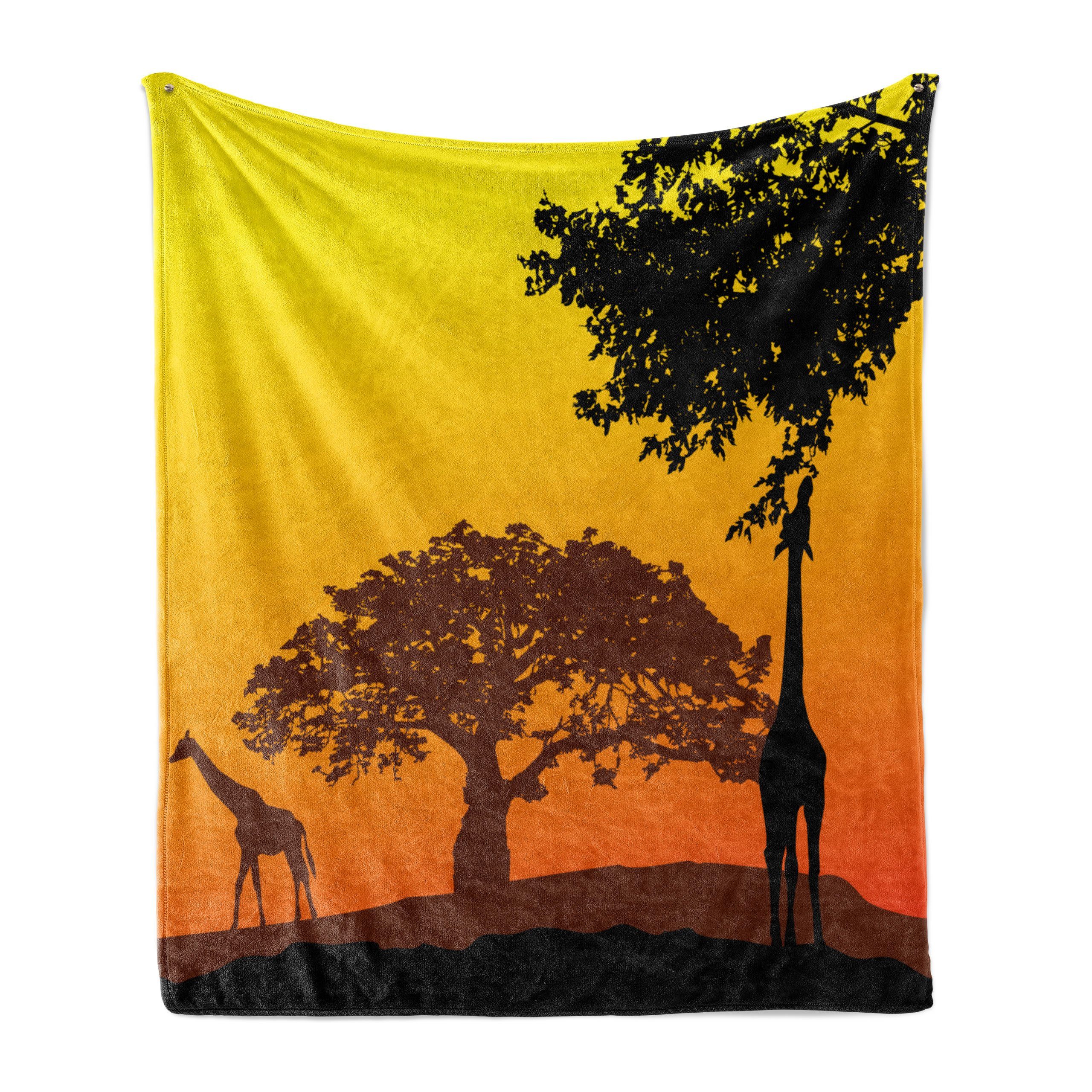 Wohndecke Gemütlicher Plüsch für den Innen- und Außenbereich, Abakuhaus, Silhouette Giraffe Savannah Wüste