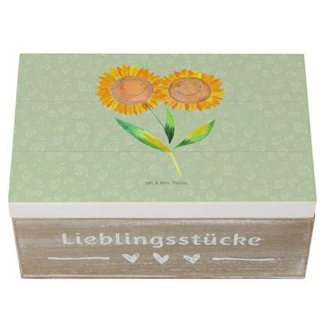 Mr. & Mrs. Panda Dekokiste 19 x 12 cm Blume Sonnenblume - Blattgrün - Geschenk, Kiste, Holzkiste (1 St), Einschlagscharniere