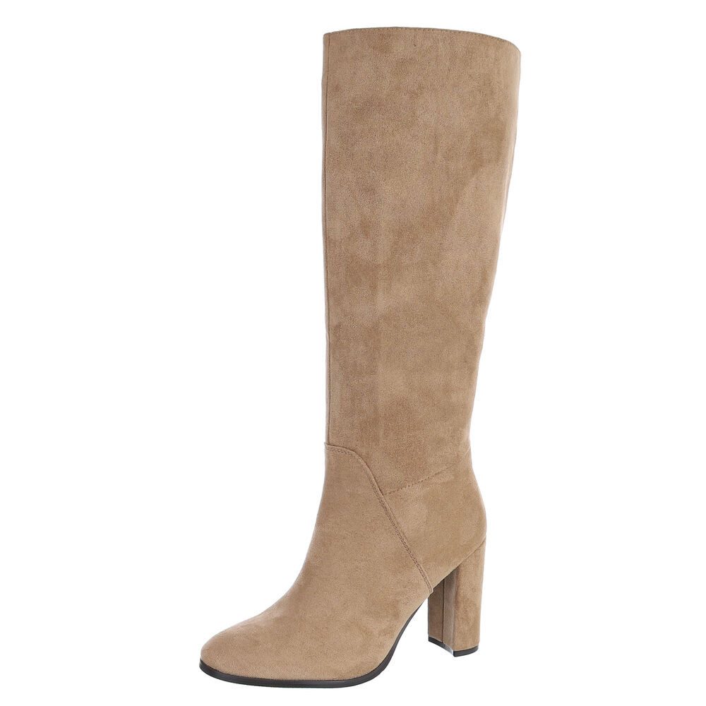 Ital-Design Damen kniehohe Stiefel mit Blockabsatz, elegant High-Heel-Stiefel Blockabsatz High-Heel Stiefel in Schwarz