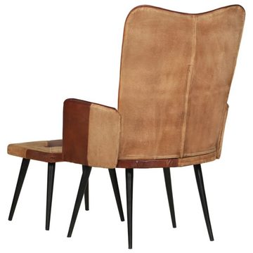vidaXL Sessel Sessel mit Hocker Braun Echtleder und Canvas (1-St)