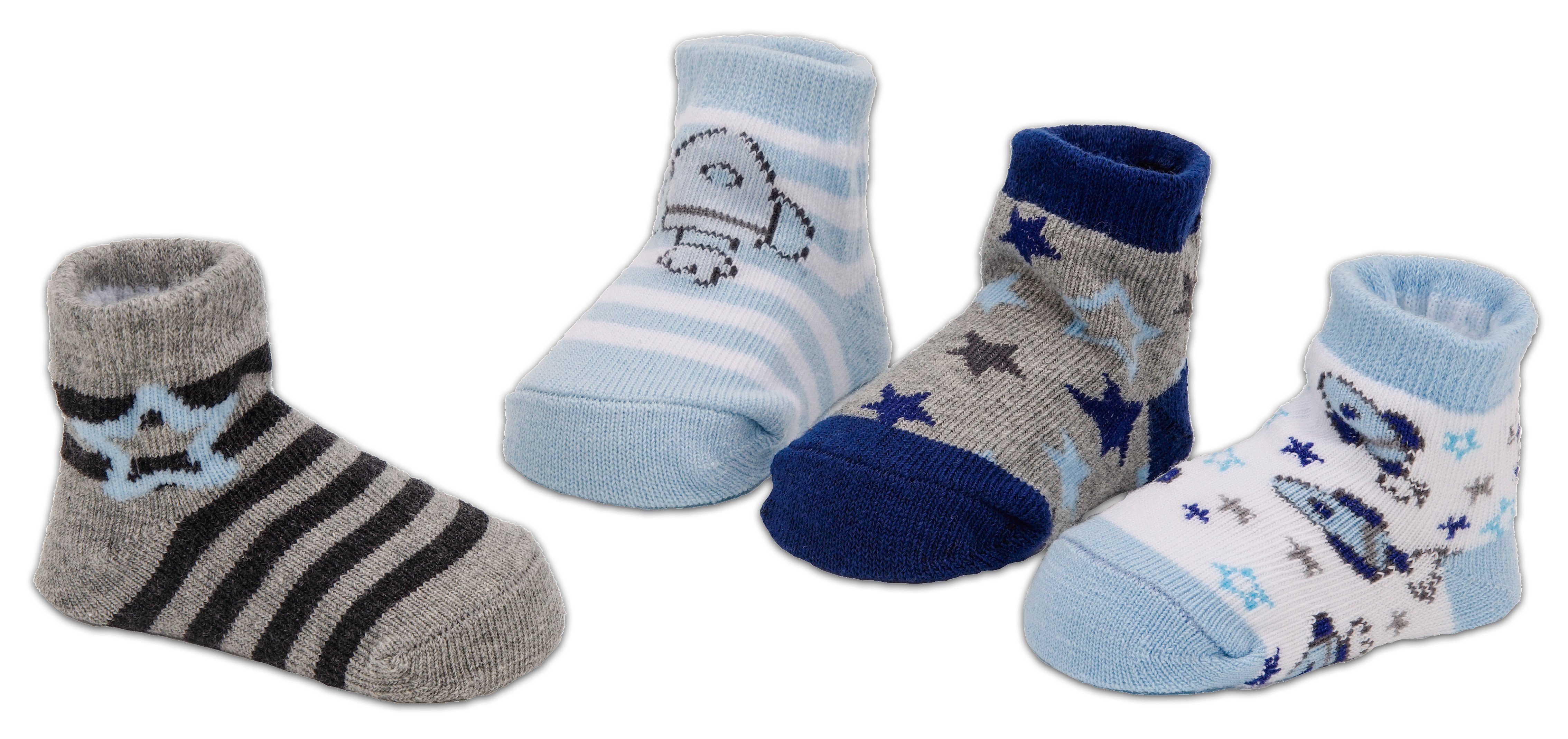 BRUBAKER Socken Babysocken für Jungen und Mädchen 0-12 Monate (4-Paar, Baumwollsocken mit Raketen und Sternen) Baby Geschenkset für Neugeborene in Geschenkverpa – Bild 2 von 5