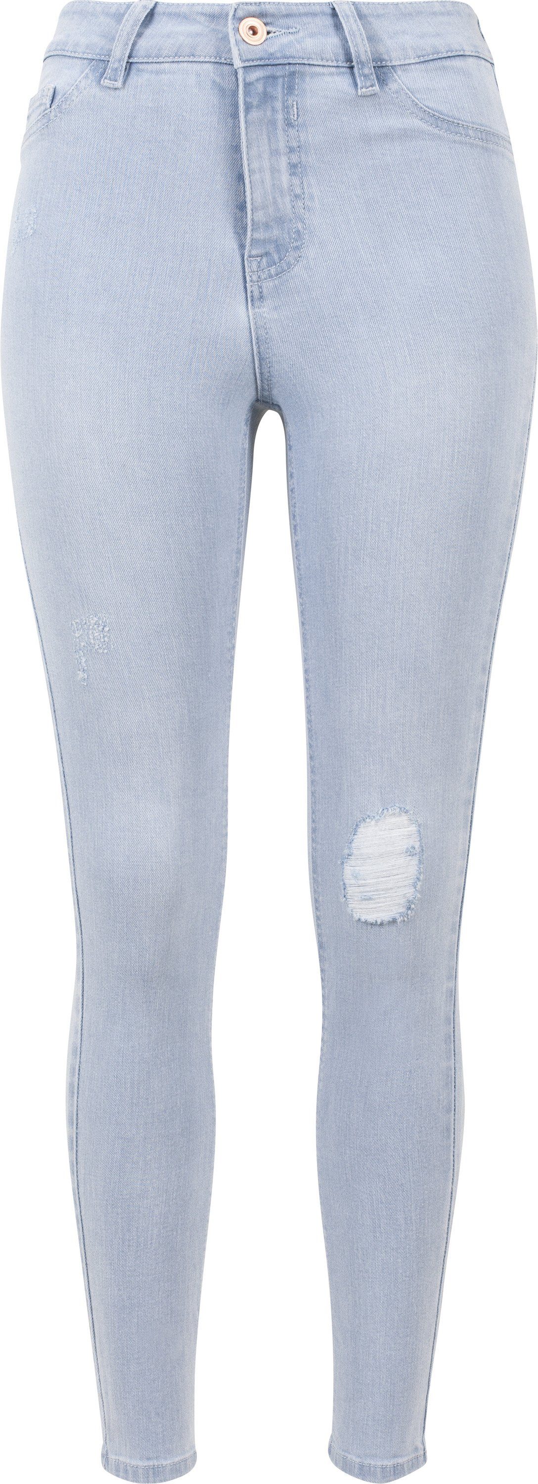 [Neu eingeführt] URBAN CLASSICS Bequeme Skinny Denim (20344) High Jeans (1-tlg) Pants Lightblue Waist Ladies Damen