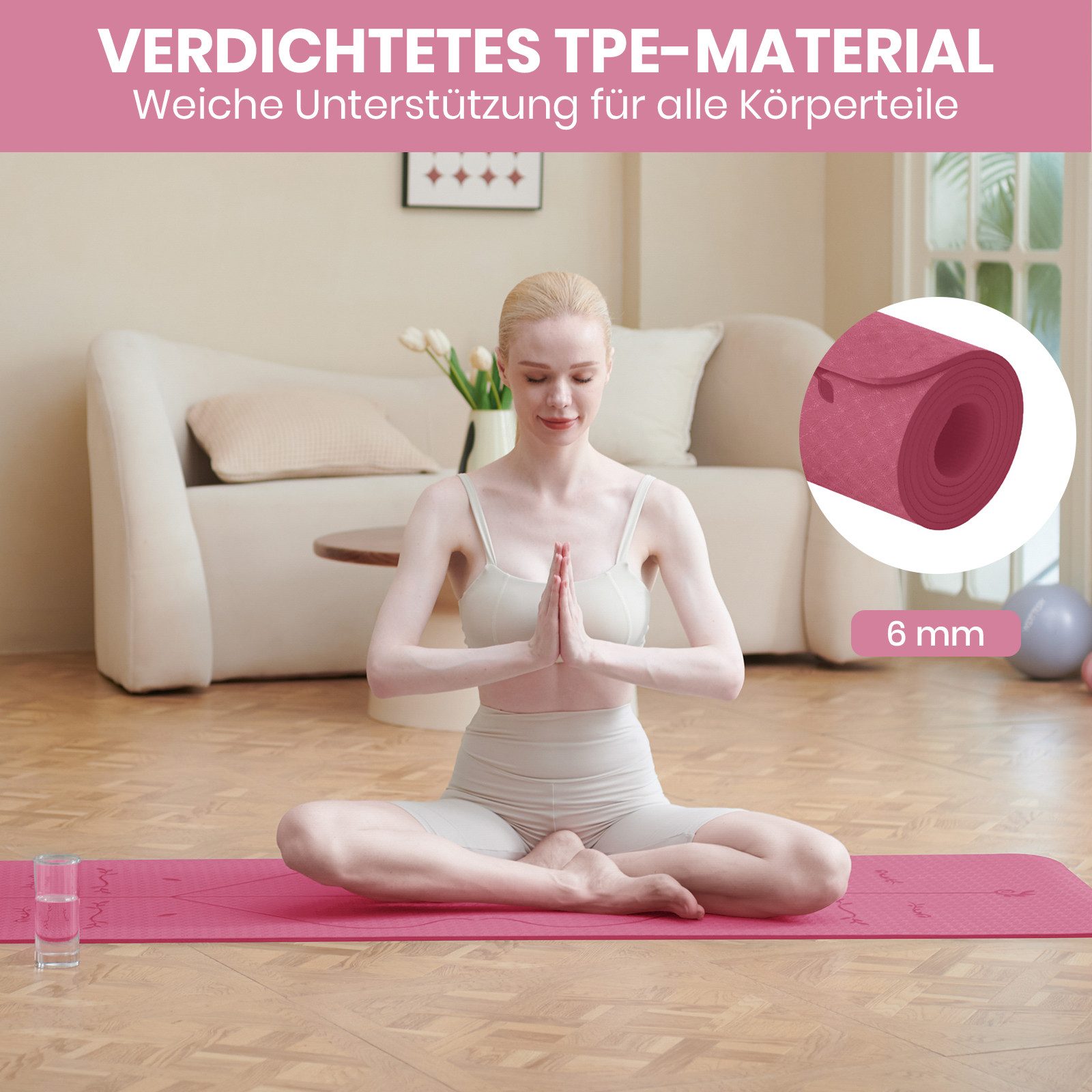 Good Nite Yogamatte TPE Yogamatte – Rutschfest, 6mm, 183x61cm, Fitnessmatte (1-St), 183 x 61 x 0,6 cm (L x B x H)