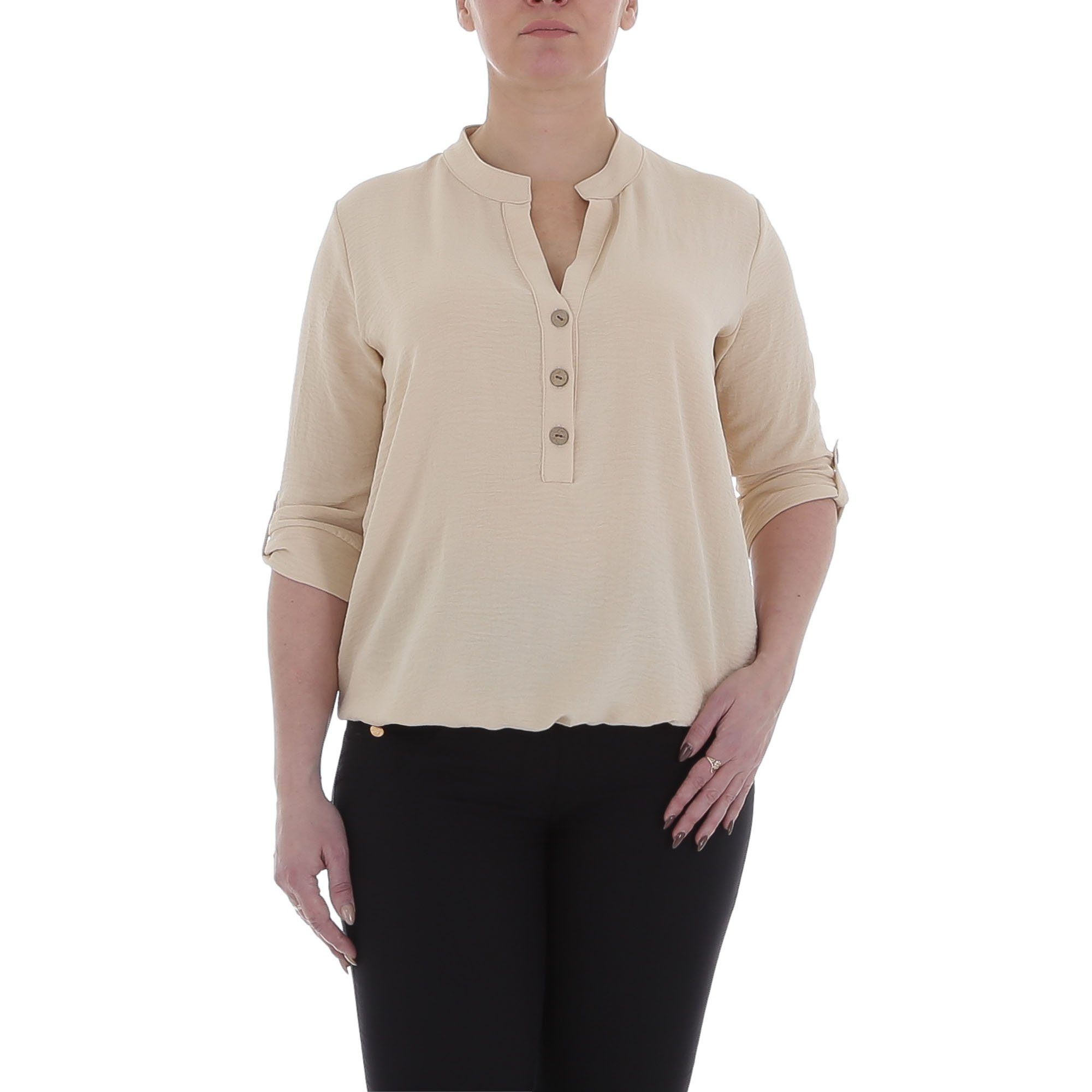 Ital-Design Crinklebluse Damen Elegant Bluse in Beige