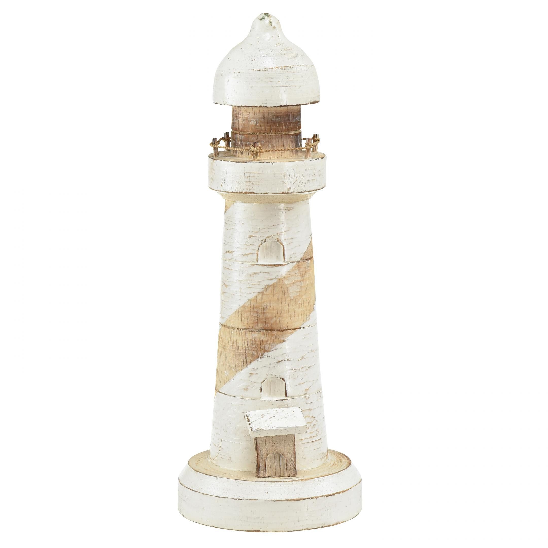 Dekofigur Leuchtturm Holz Maritime Deko Natur Weiß Shabby Chic Ø10,5cm H28,5cm