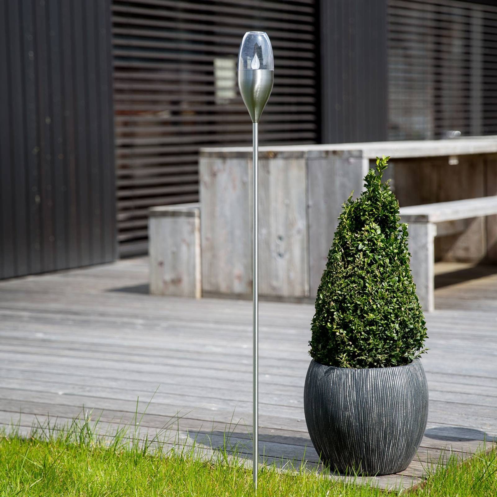 Lindby Außen-Stehlampe Jari, LED, Edelstahl Alu warmweiß IP44, LED, warmweiß
