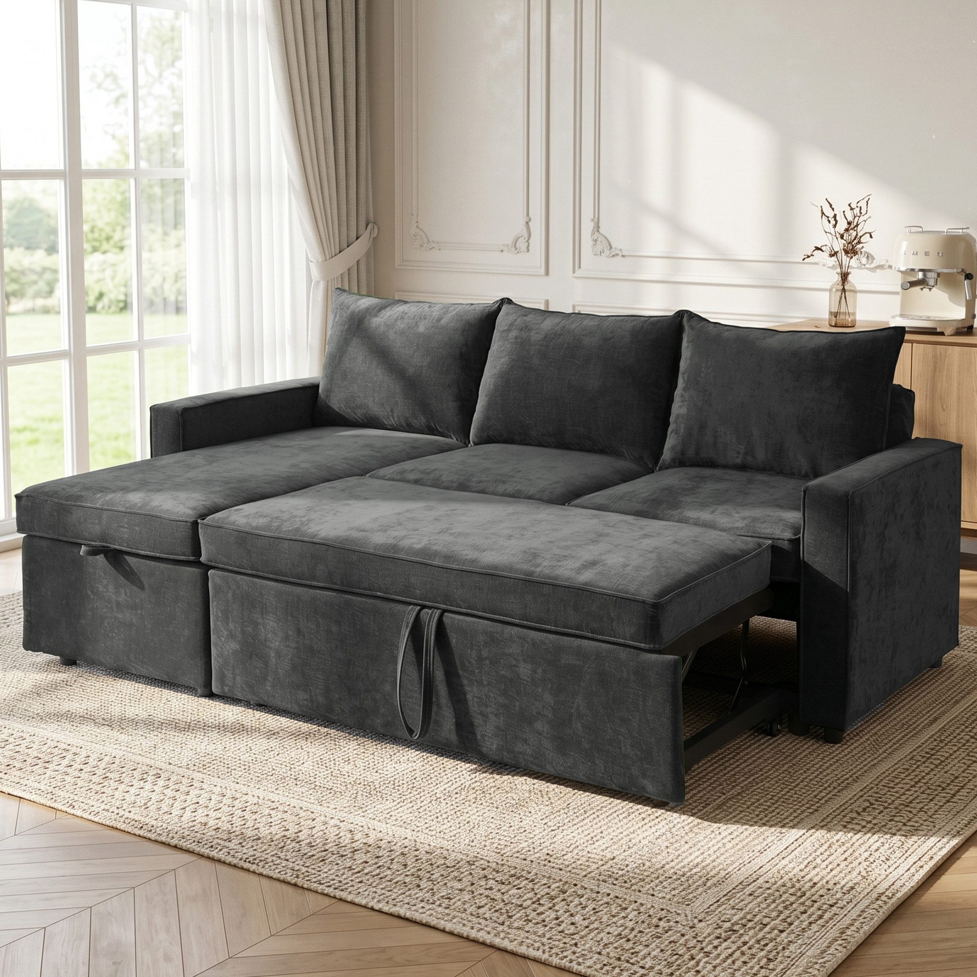 Jiexi Schlafsofa Ecksofa mit Schlaffunktion Chenille L-Form Sofa Bettkasten