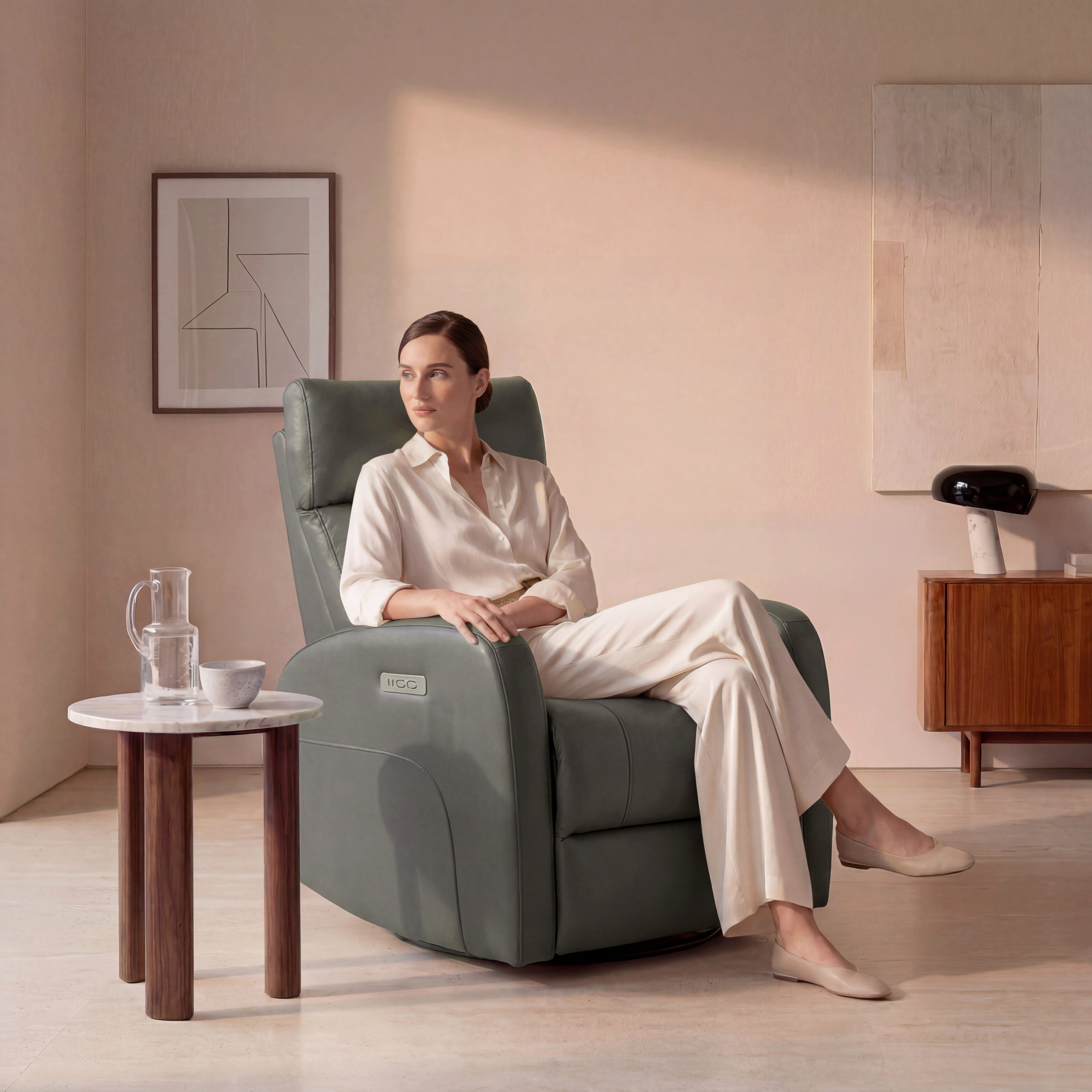 CHITA Relaxsessel (1 St), Elektrischer Funktionssessel, Fernsehsessel, Echtleder, 270° drehbar