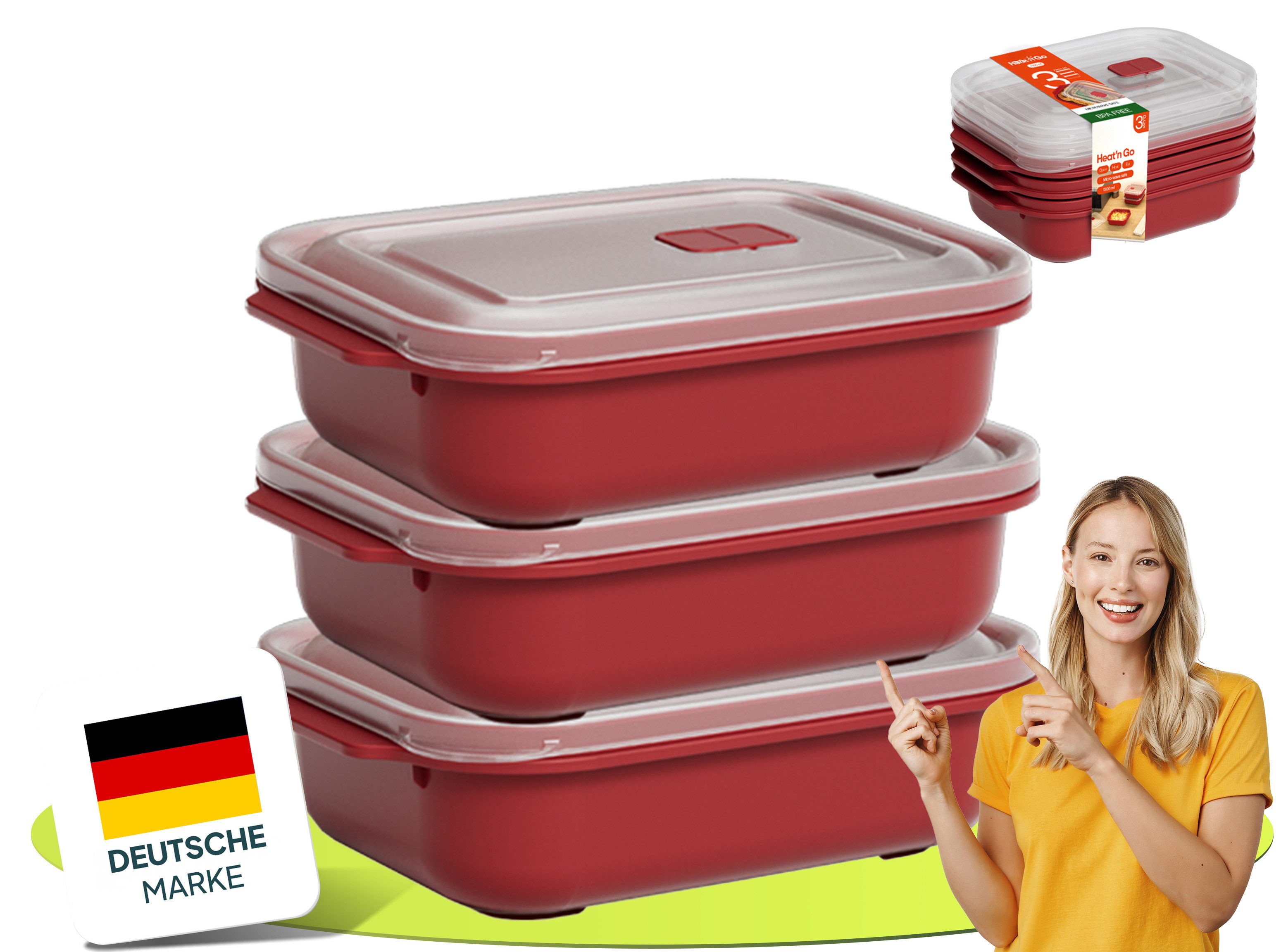 uandu home Frischhaltedose Frischhaltedosen mit Deckel, Mikrowellen Geschirr, BPA Frei Plastikbox, (Set, 3er Set), Vorratsdosen Luftdicht Set, Meal Prep Boxen