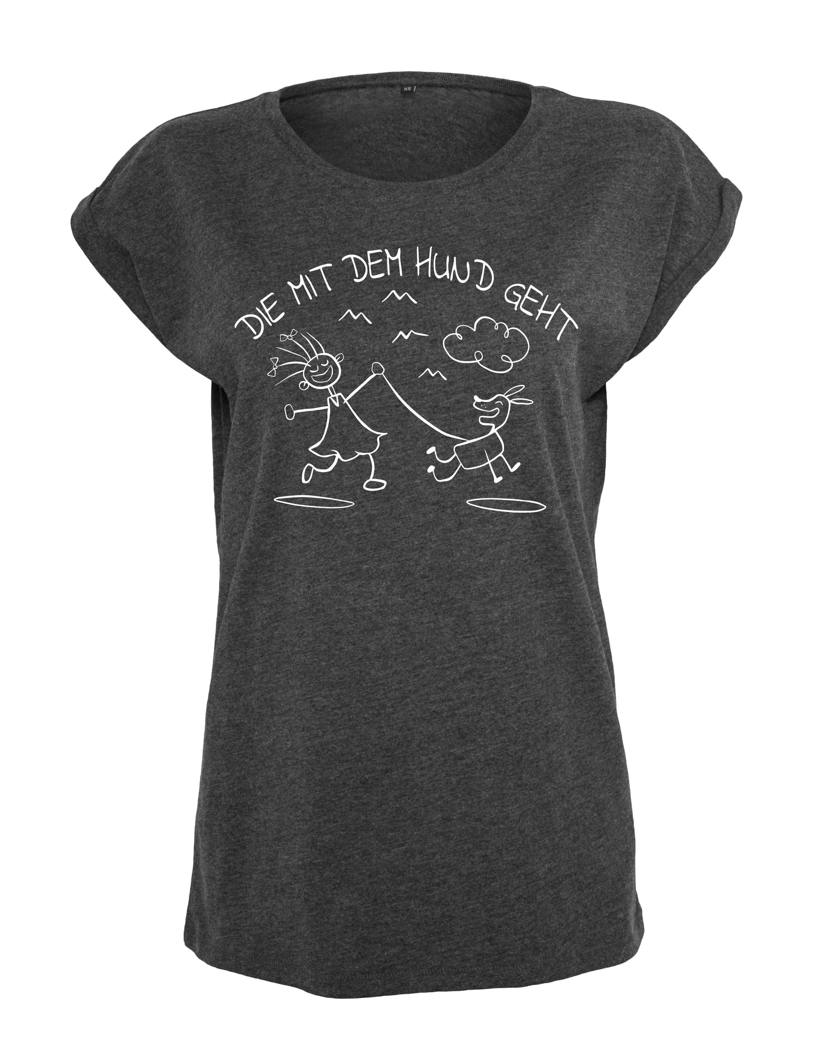 Youth Designz Print-Shirt Die Mit Hund Geht" Damen T-Shirt Statement Geschenk Frauen Motiv mit stylischen Frontprint für Frauen