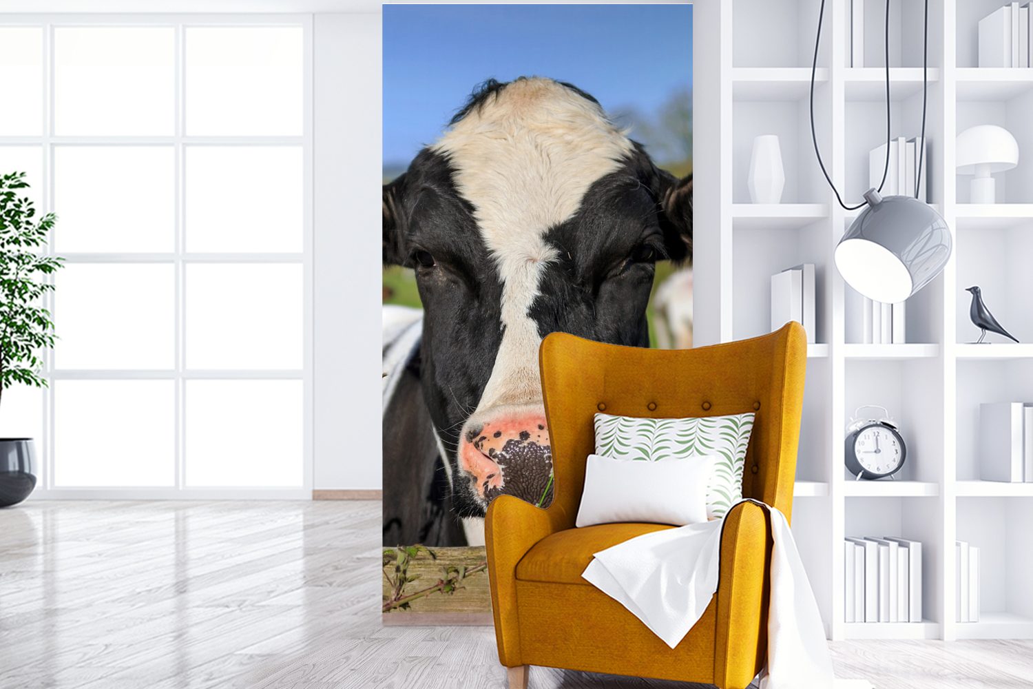 Kuh Gras - bedruckt, Zaun (2 Schlafzimmer - MuchoWow Fototapete Tiere, Küche, Matt, - Wohnzimmer Vliestapete St), für Fototapete
