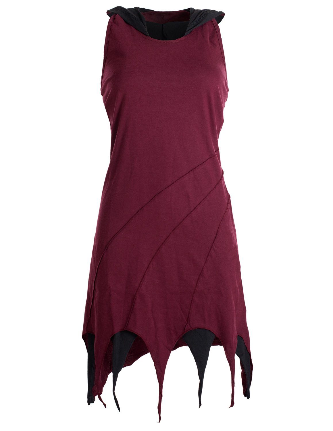 Vishes Neckholderkleid Kapuzen Lagenlook Zipfel-Neckholder aus Baumwolle Hippie, Goa, Elfen Kleid dunkelrot