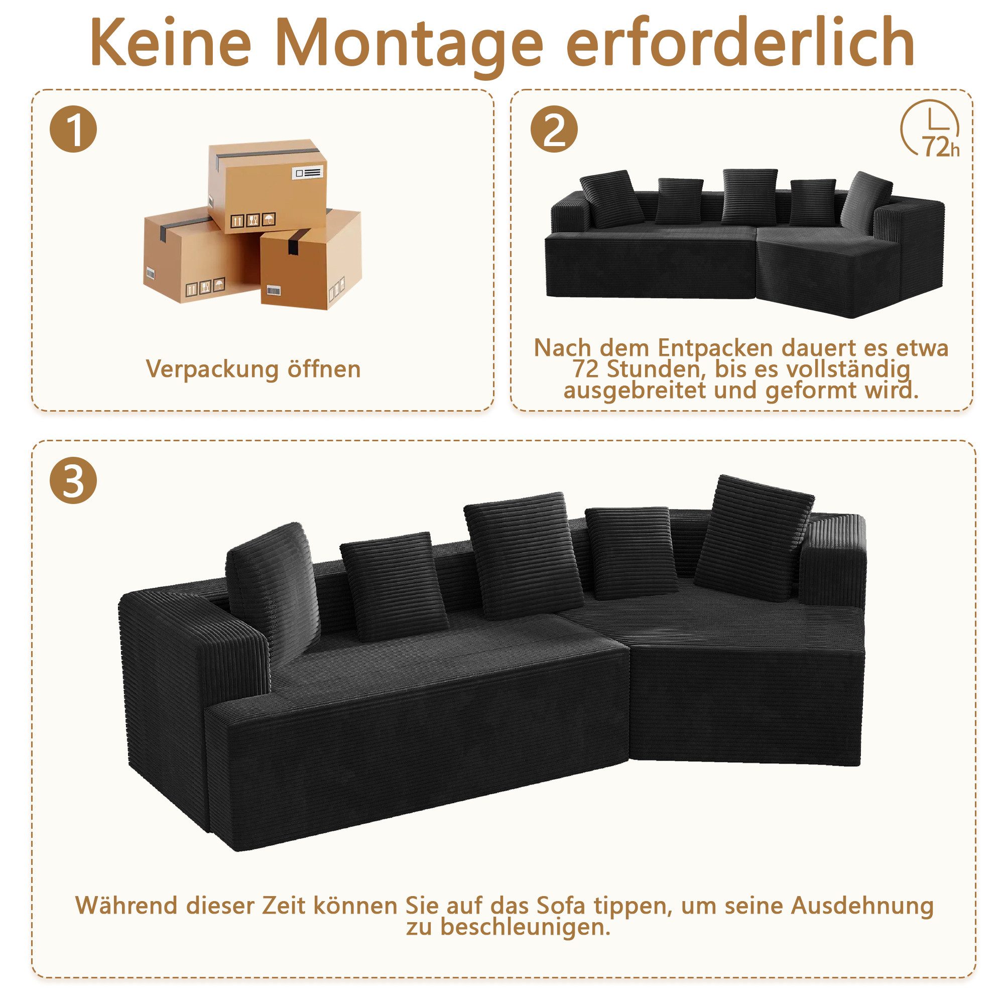 REDOM Sofa Modulares Cloud-Kombinationssofa, Lampenplush-Stoff, Flexibel für Wohnzimmer & Schlafzimmer, Komfort und Anpassungsfähigkeit für kleine Räume, mit Relaxfunktion