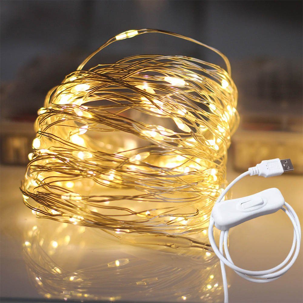 Rosnek LED-Lichterkette 10 Meter, biegbar Kupferdraht, für Weihnachtsbaum Hochzeit Deko, USB-betrieben, mit Ein/Aus-Schalter, Erntedank Party Schlafzimmer Deko