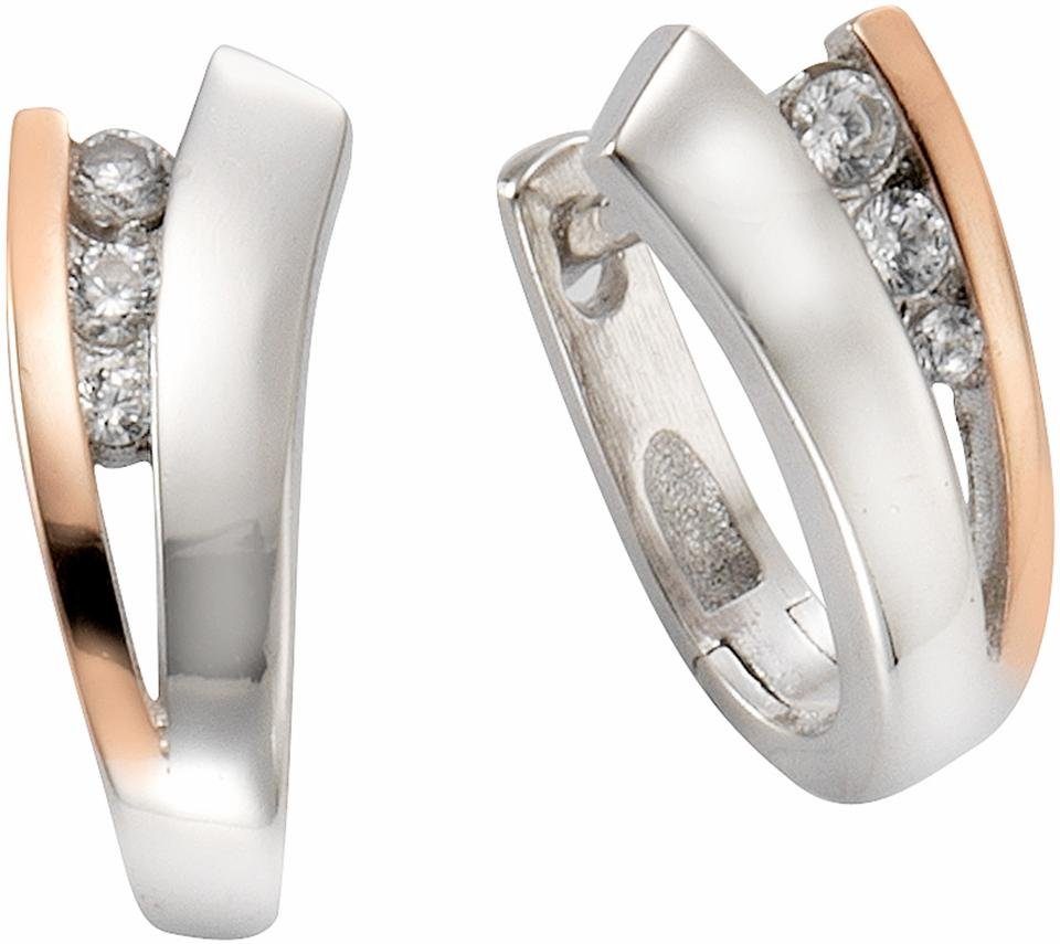 Firetti Paar Creolen Schmuck Geschenk Silber 925 poliert rhodiniert Bicolor, mit Zirkonia (synth)