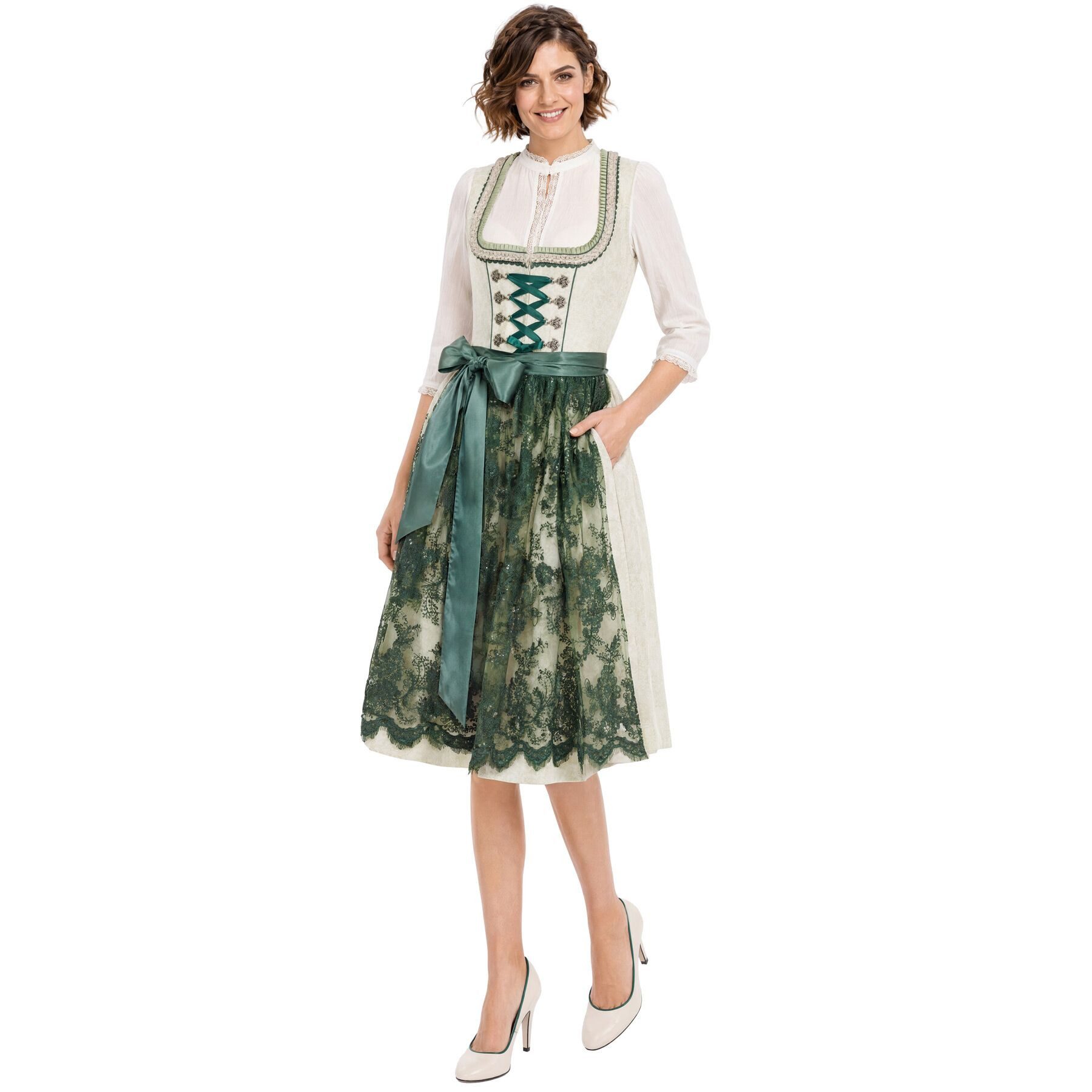 dressforfun Dirndl Elegantes Trachtenkleid mit Schürze und festlichen Details für Damen (Trachtendirndl Melanie, in Grün) ideal für Oktoberfest und traditionell – Bild 4 von 5