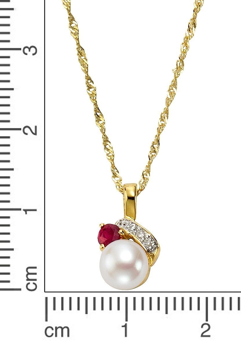 Firetti Kettenanhänger Schmuck Geschenk Gold 333 Halsschmuck Anhänger Perle Rubin, mit Rubinen - mit Süßwasserzuchtperlen - mit Diamanten