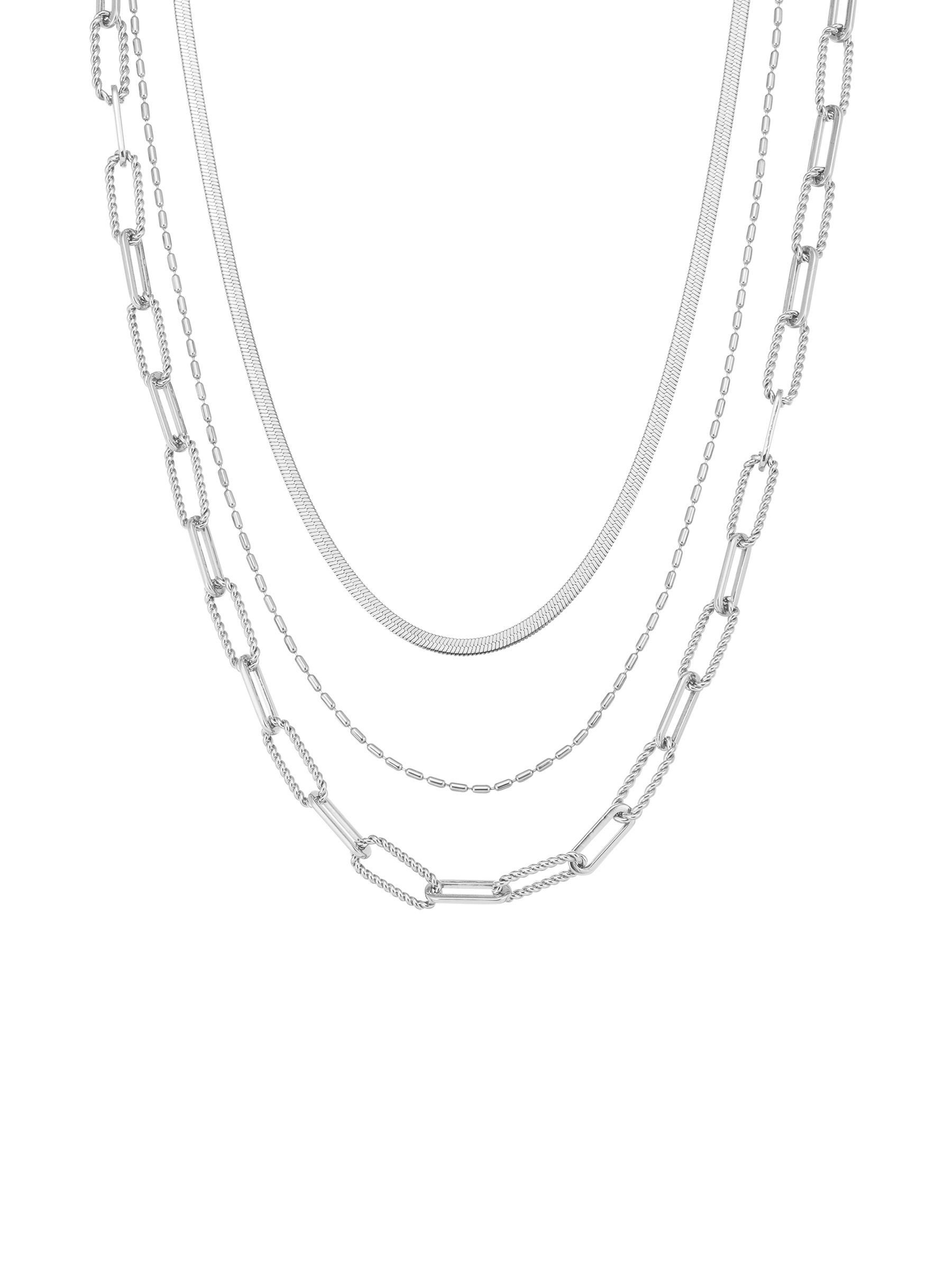 Hey Happiness Collier Stilvolles Trio, Schlangen, Link & Paperclip Kette, Mehrreihige Trio Layer Halskette Damen, wasserfest