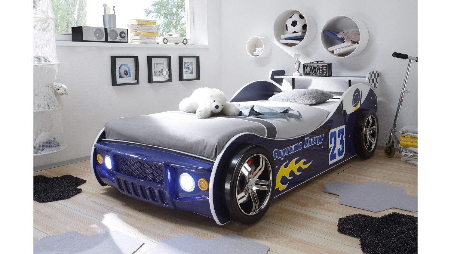 Möbel Akut Autobett Energy Kinderbett Bett blau mit Matratze Lattenrost