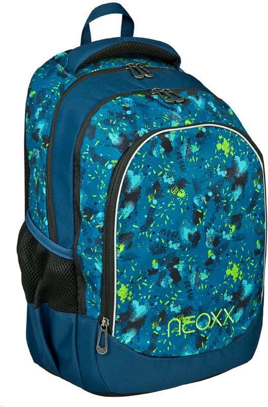 neoxx Schulrucksack Fly, Petrol Extreme, aus recycelten PET-Flaschen,  Volumen ca. 27 Liter; Gewicht: ca. 600 g