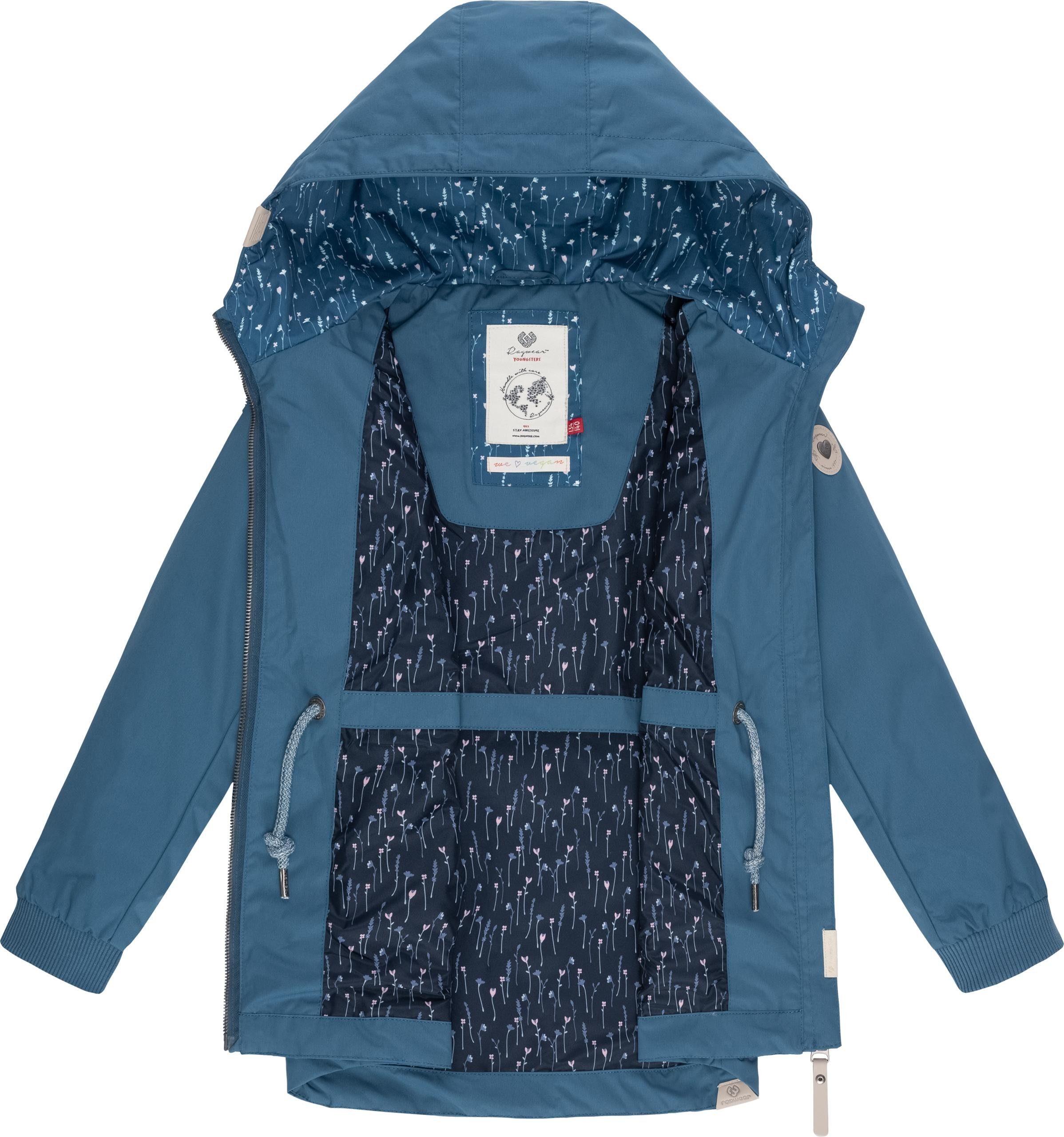 Ragwear Outdoorjacke Layra II stylische süßem Übergangsjacke Mädchen Print-Futter mit indigo