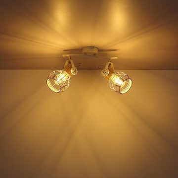 Globo LED Deckenspot, Leuchtmittel nicht inklusive, Deckenleuchte Holzoptik Spotleuchte schwenkbar 2 Flammig E27 Gitter