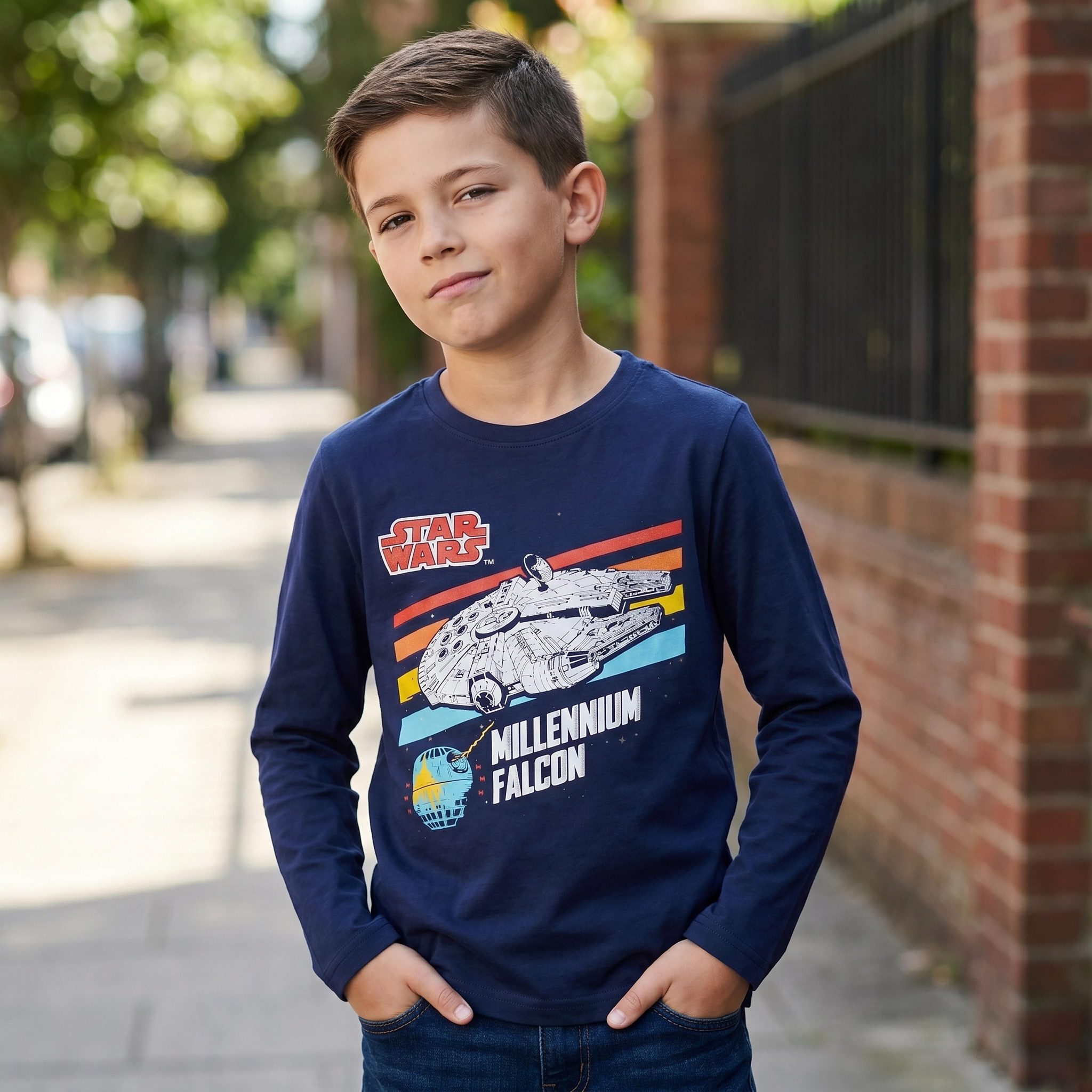 Star Wars Langarmshirt Star Wars Millennium Falcon Kinder Jugend langarm Shirt 100% Baumwolle
